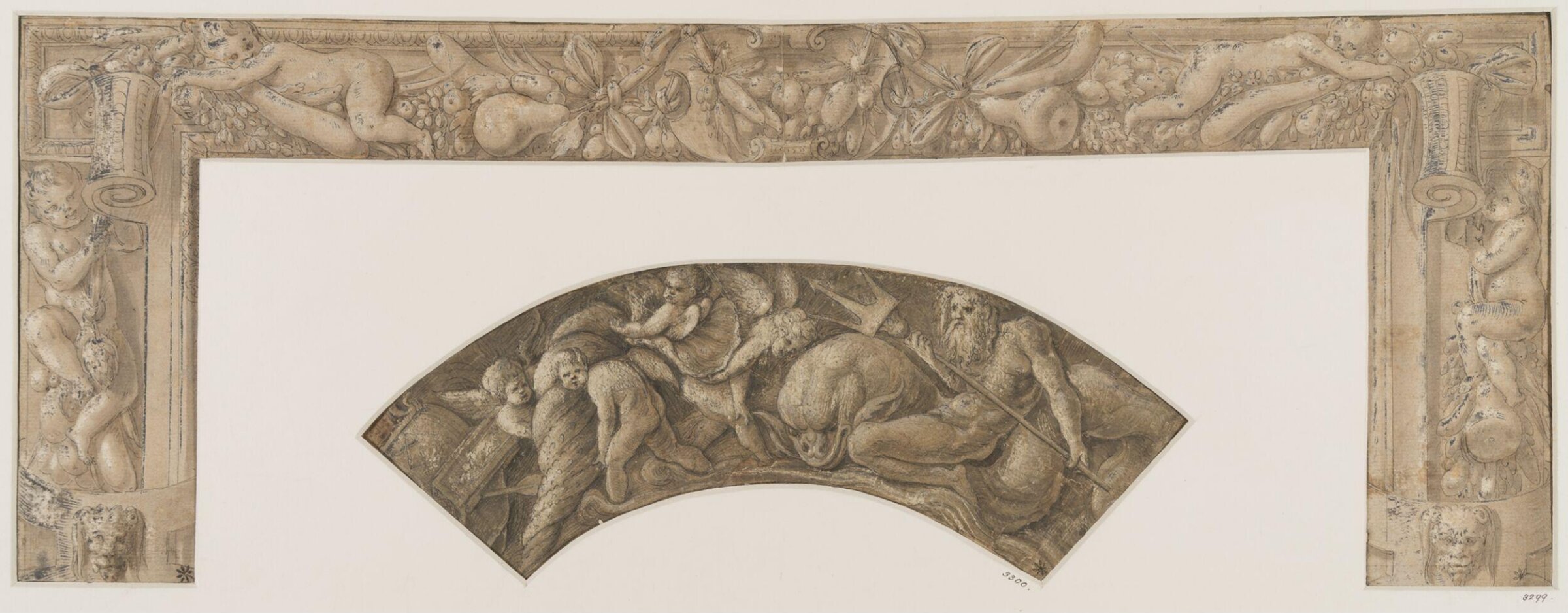 A Design with Putti for the Upper Part of a Frame or Surround, attributed to Michiel the elder Coxie, 16th century