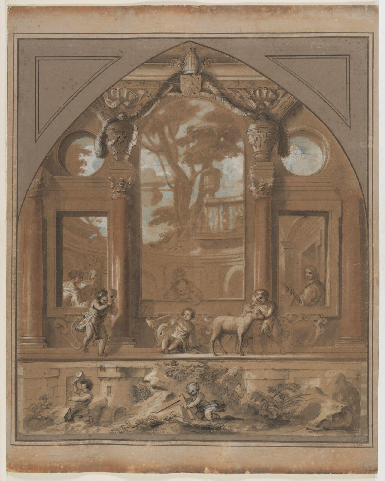 Imaginary Architectural Setting with Various Figures, Jan Erasmus Quellinus, 1669-c.1705