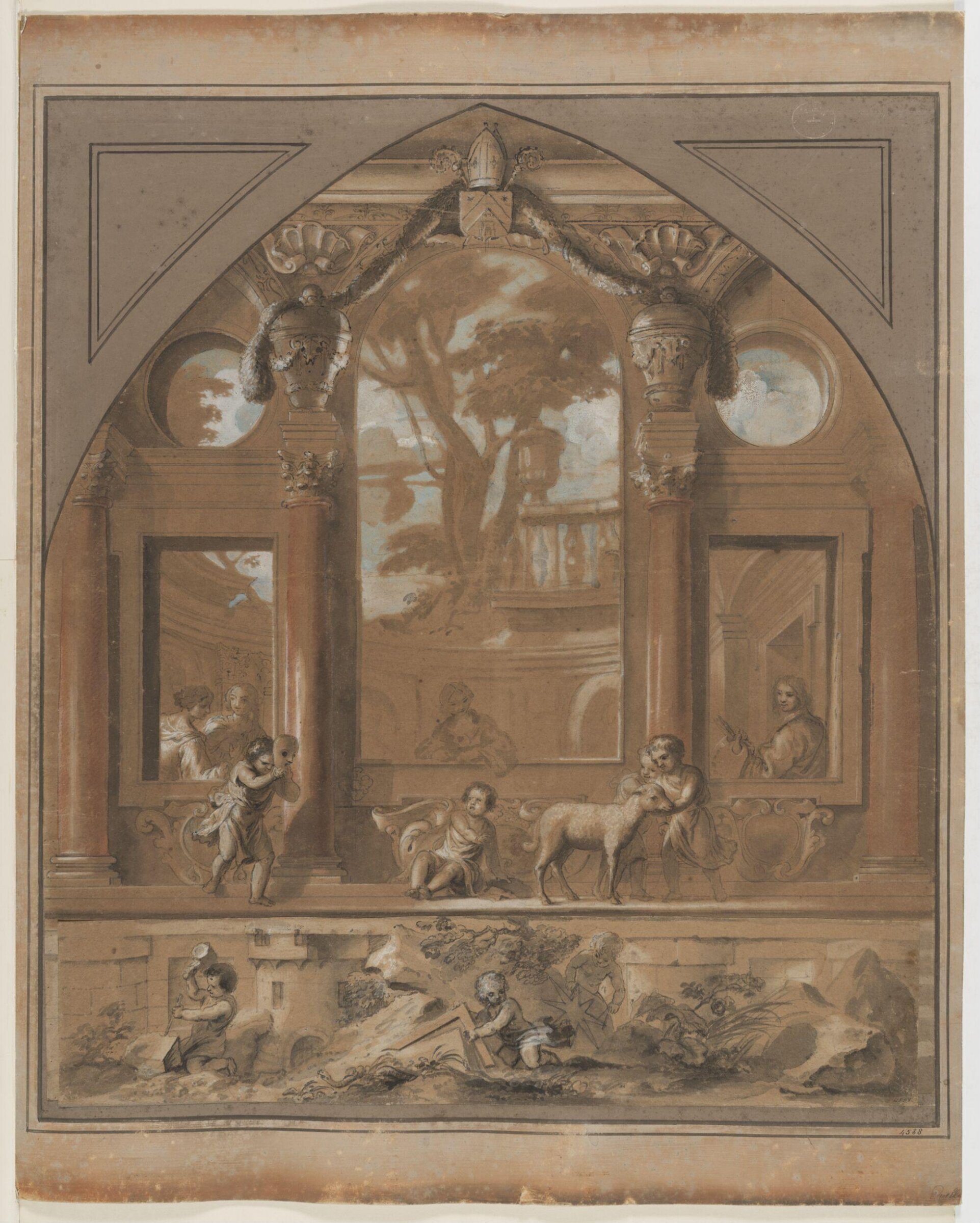 Imaginary Architectural Setting with Various Figures, Jan Erasmus Quellinus, 1669-c.1705