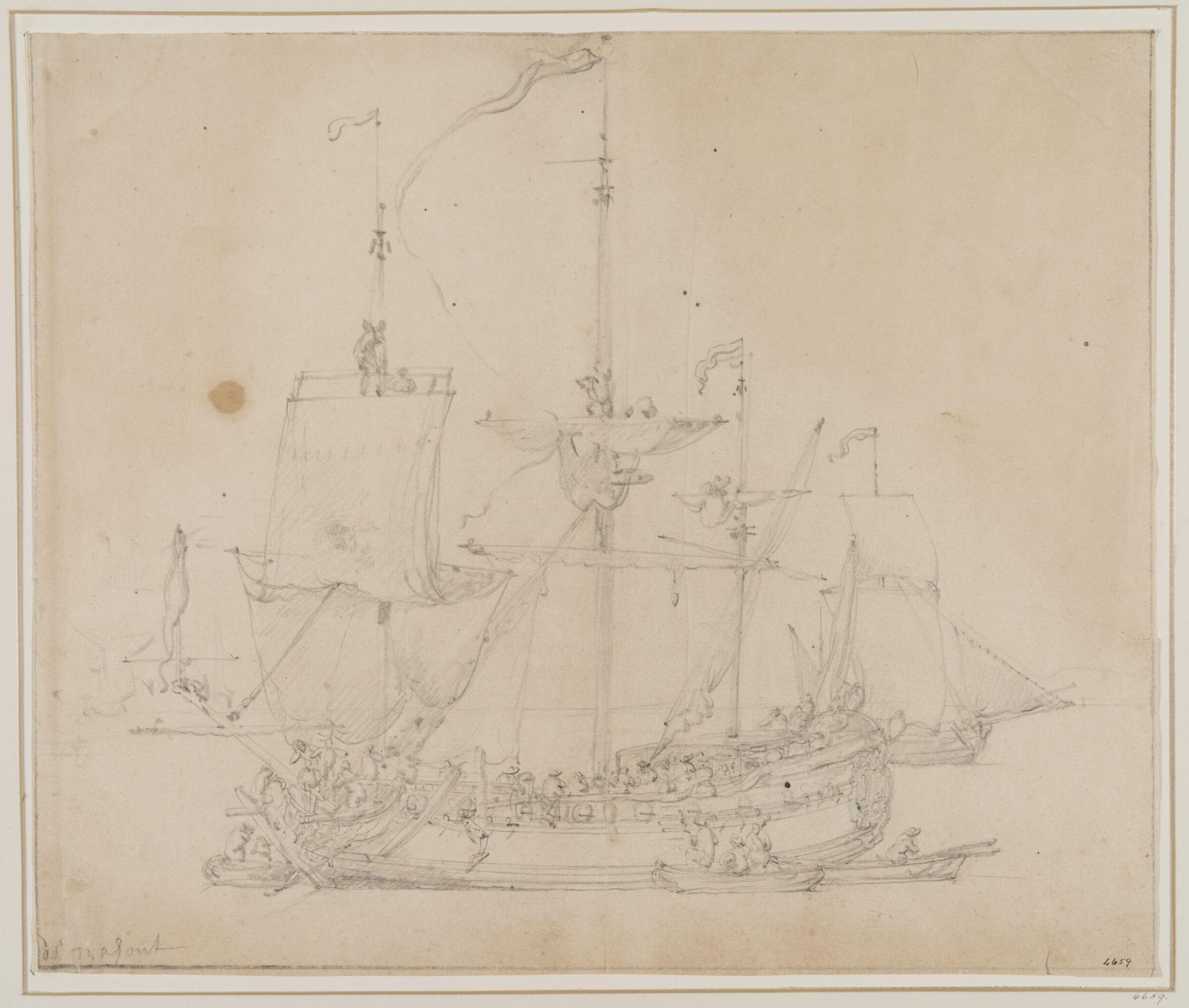 The English Ship <i>Greyhound</i>; Broadside View, Willem van de Velde the Elder, 17th century