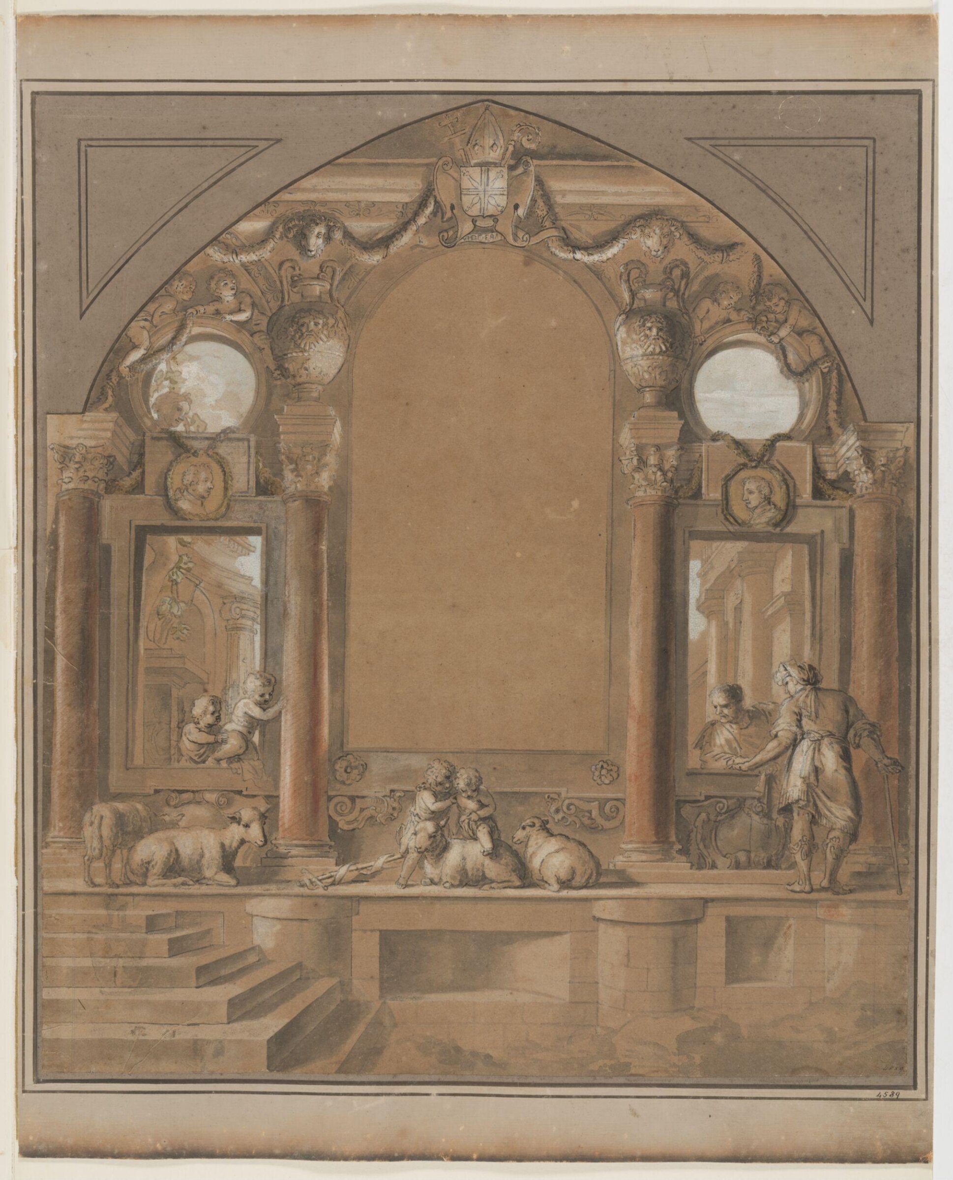 Imaginary Architectural Setting with Various Figures and Animals, Jan Erasmus Quellinus, 1669-c.1705