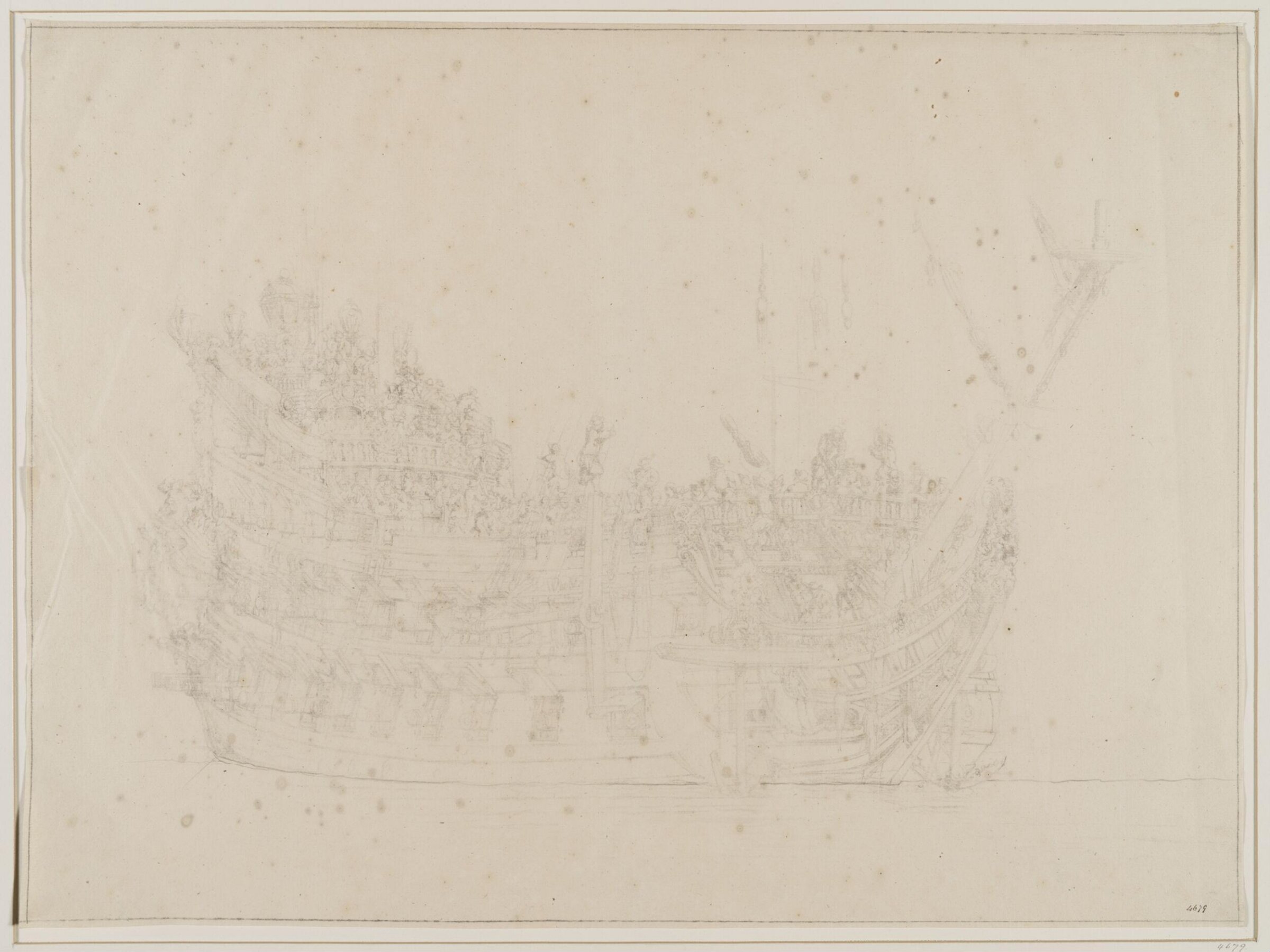 Hull of a Dutch Two-Decker; Bow View, Willem van de Velde the Elder, 17th century