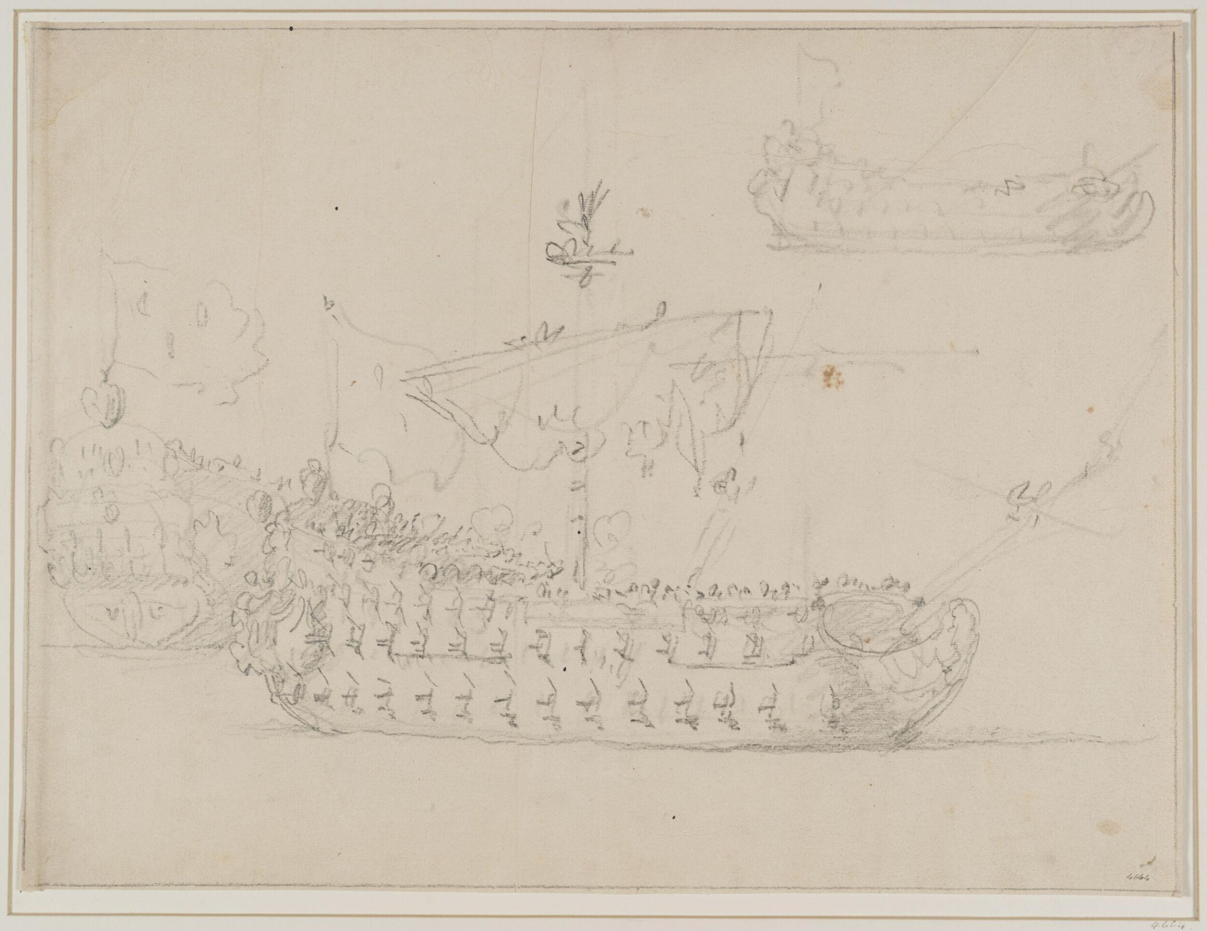 Rough Sketches of Three French Ships, Willem van de Velde the Elder, 17th century