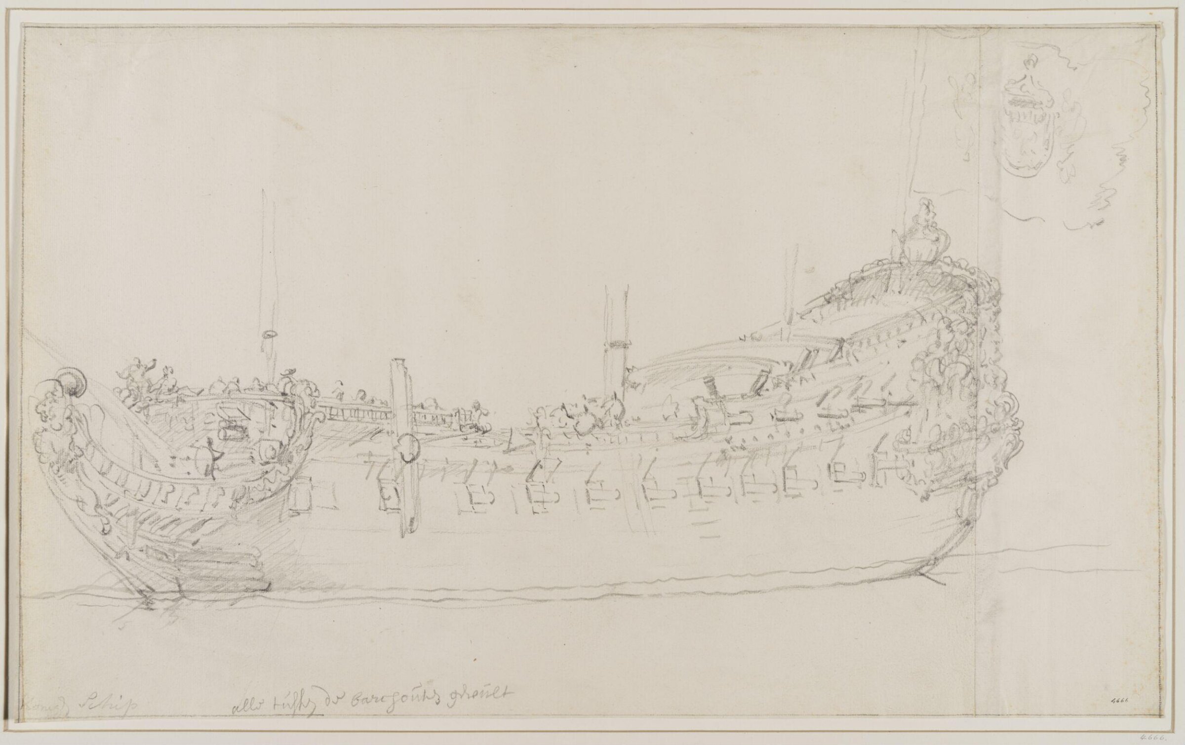 Hull of a French Frigate; Broadside View, Willem van de Velde the Elder, 17th century