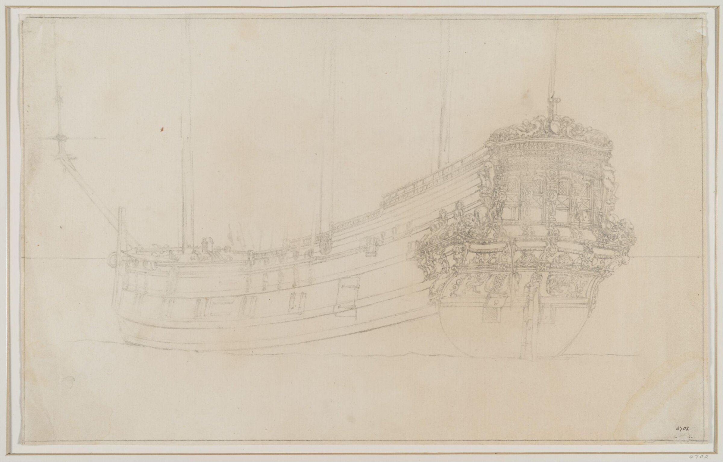 The Hull of a Dutch <i>Jacht</i>; From Astern, Willem van de Velde the Elder, 17th century