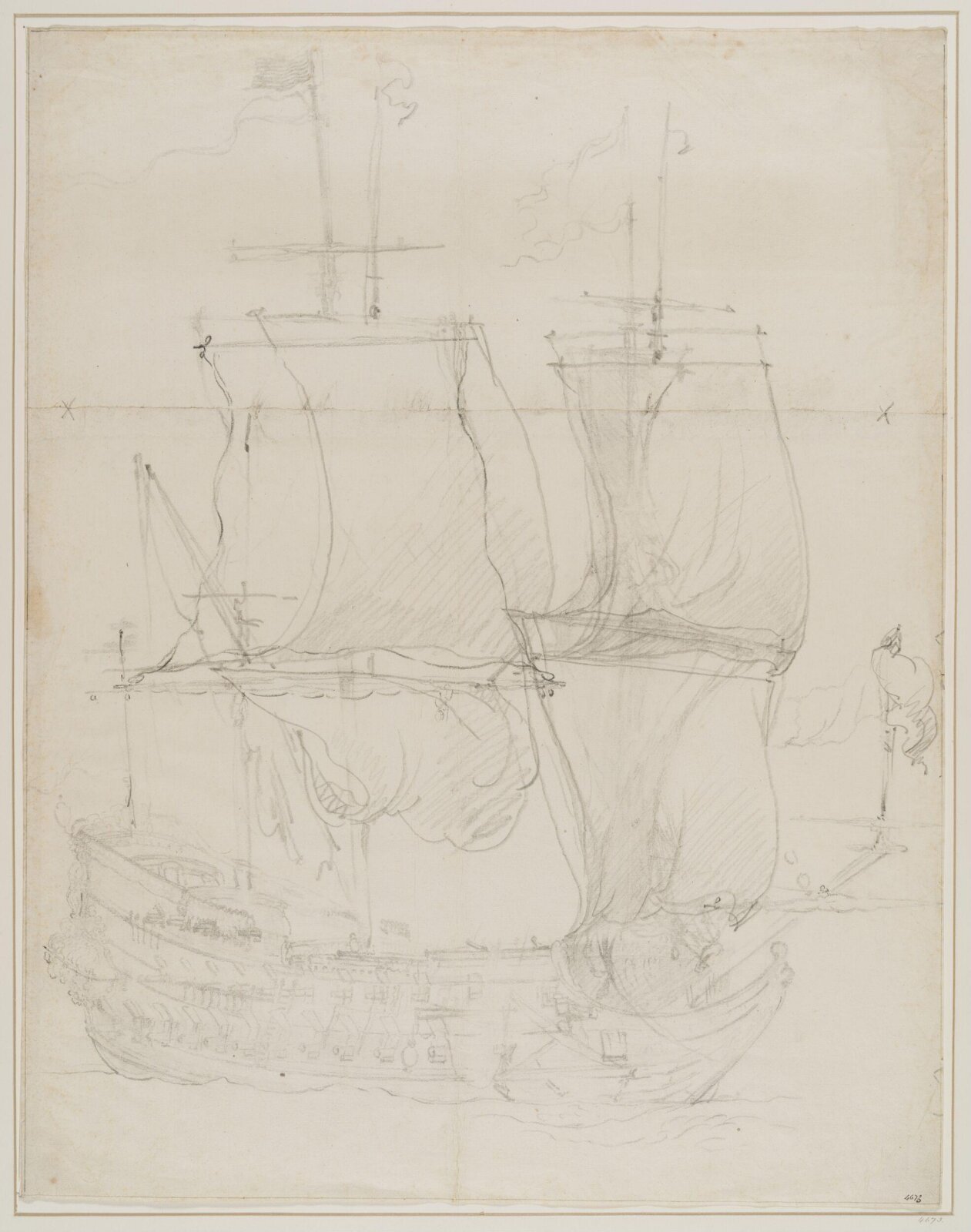 A Dutch Two-Decker Under Sail; Broadside View, Willem van de Velde the Elder, 17th century