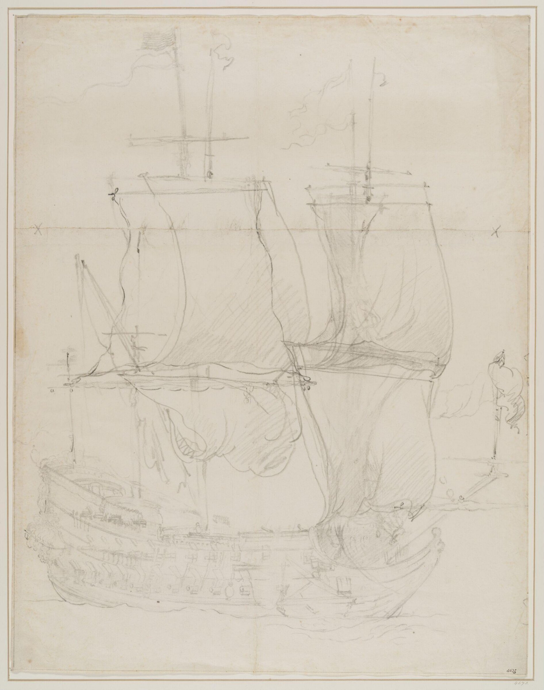A Dutch Two-Decker Under Sail; Broadside View, Willem van de Velde the Elder, 17th century
