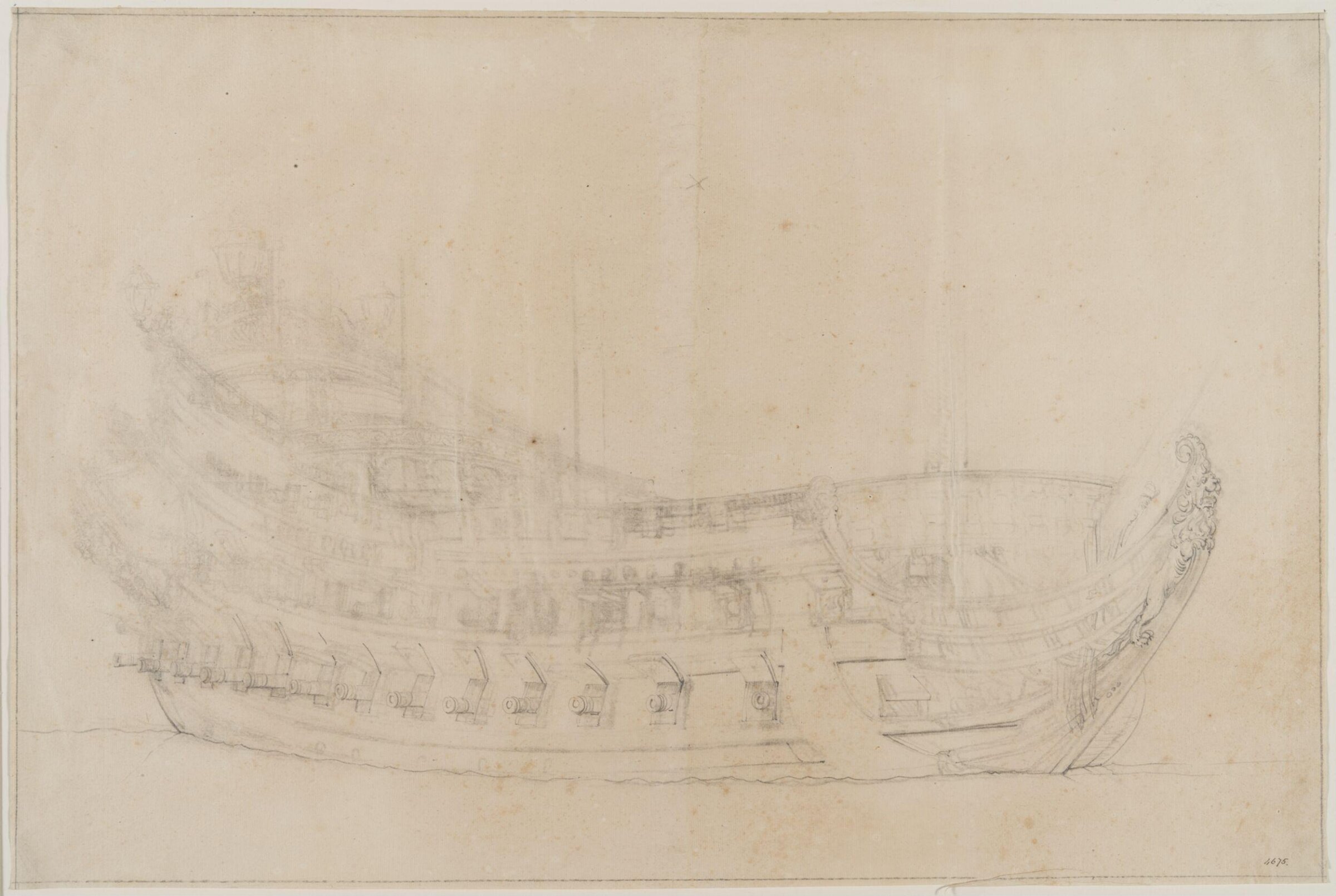 Hull of a Dutch Ship; Broadside View, Willem van de Velde the Elder, 17th century