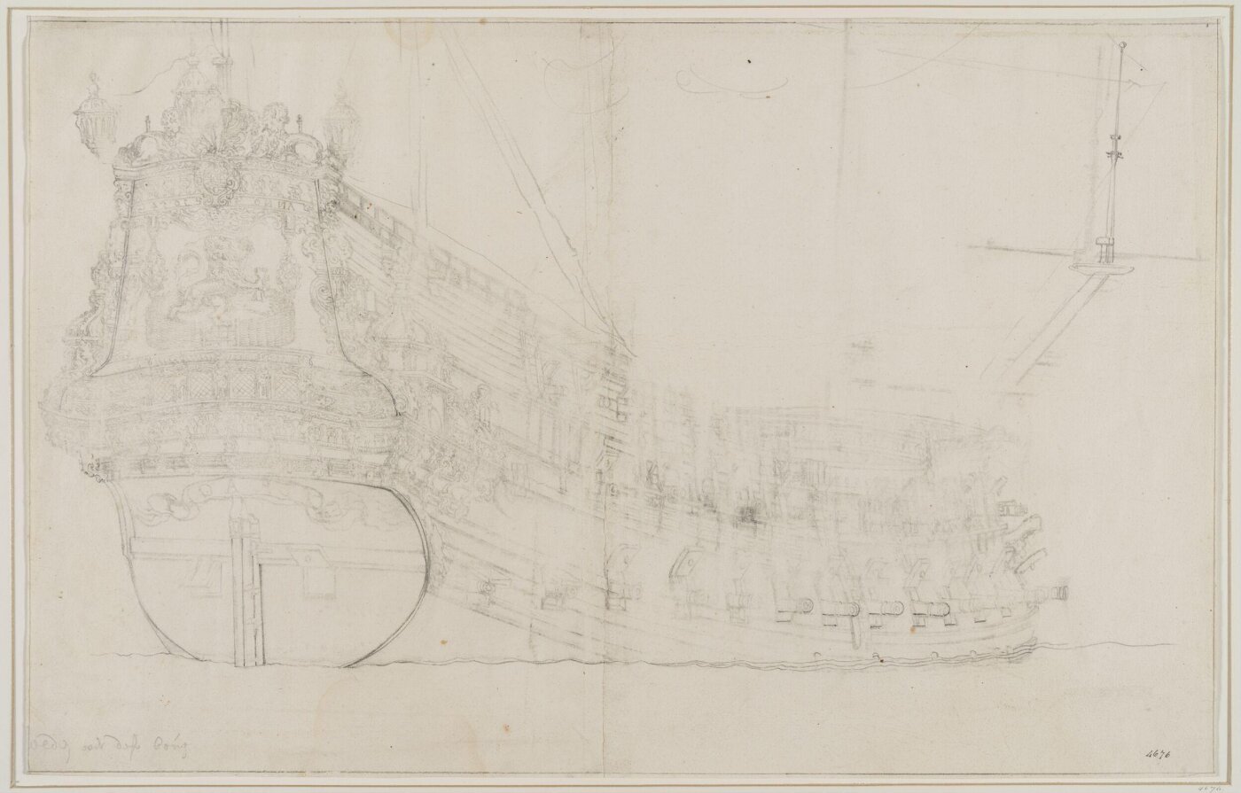 Willem van de Velde the elder, Hull of the Dutch Ship Eendracht; from the Starboard Quarter