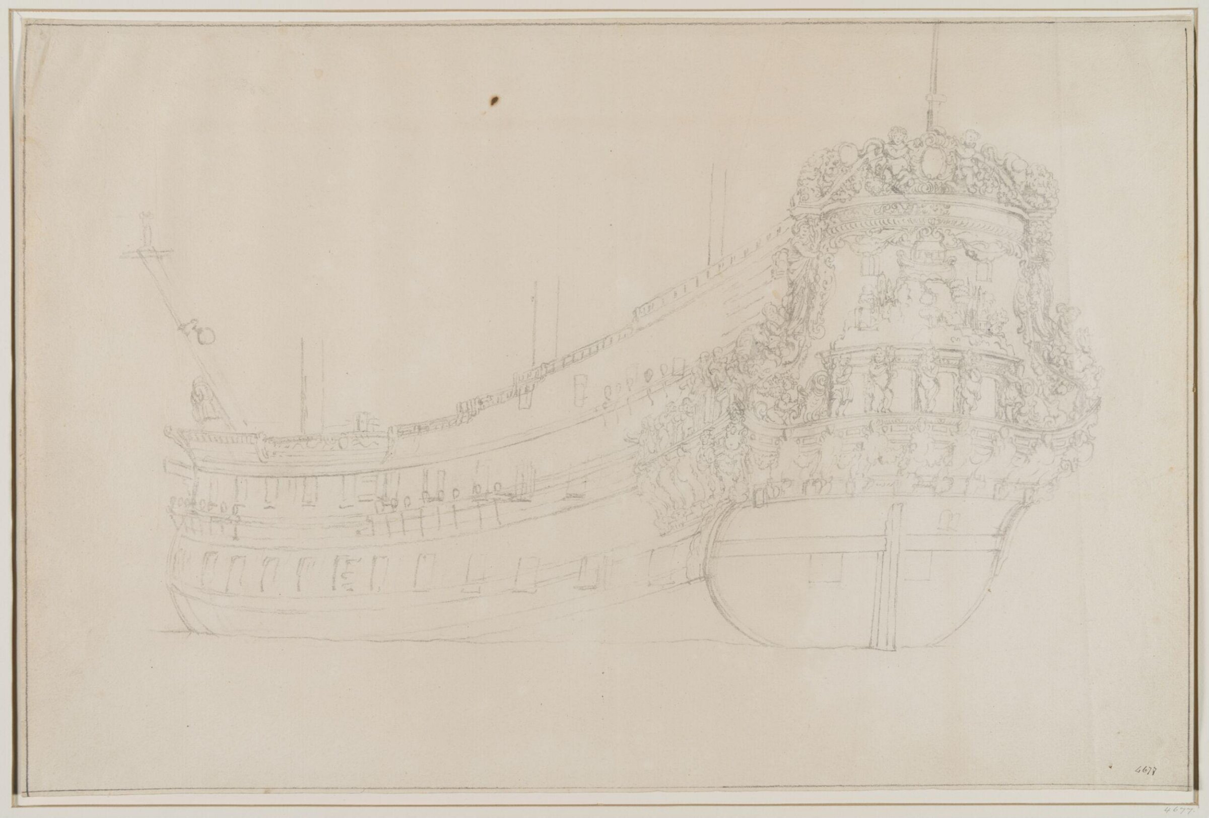 Hull of the Dutch Ship <i>Arke Noachs</i>; from the Port Quarter, Willem van de Velde the Elder, 17th century