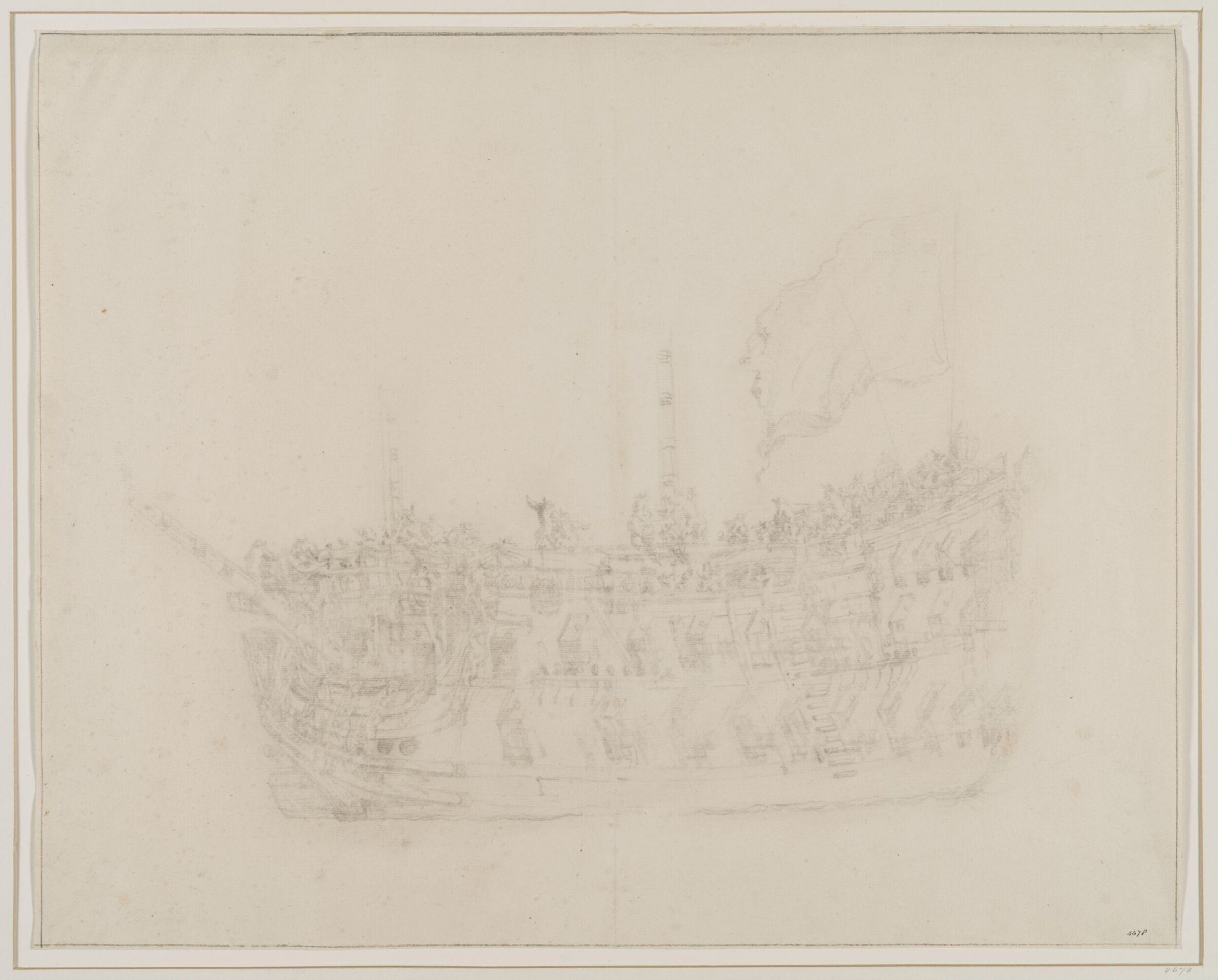 Hull of an English Two-Decker, Probably the <i>St George</i>; Bow View, Willem van de Velde the Elder, 17th century