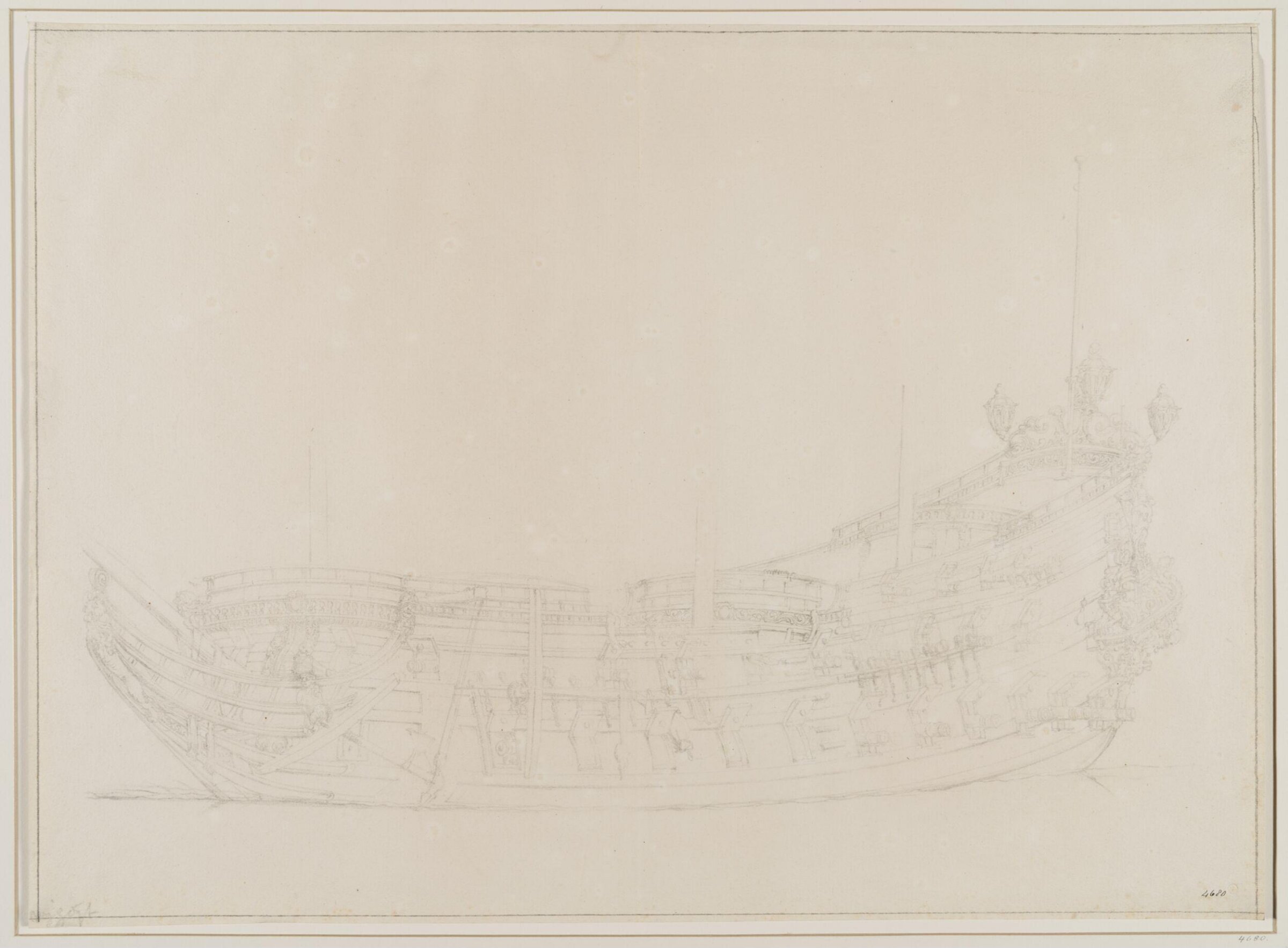 Hull of the Dutch Ship <i>Vrijheid</i>; Broadside View, Willem van de Velde the Elder, 17th century