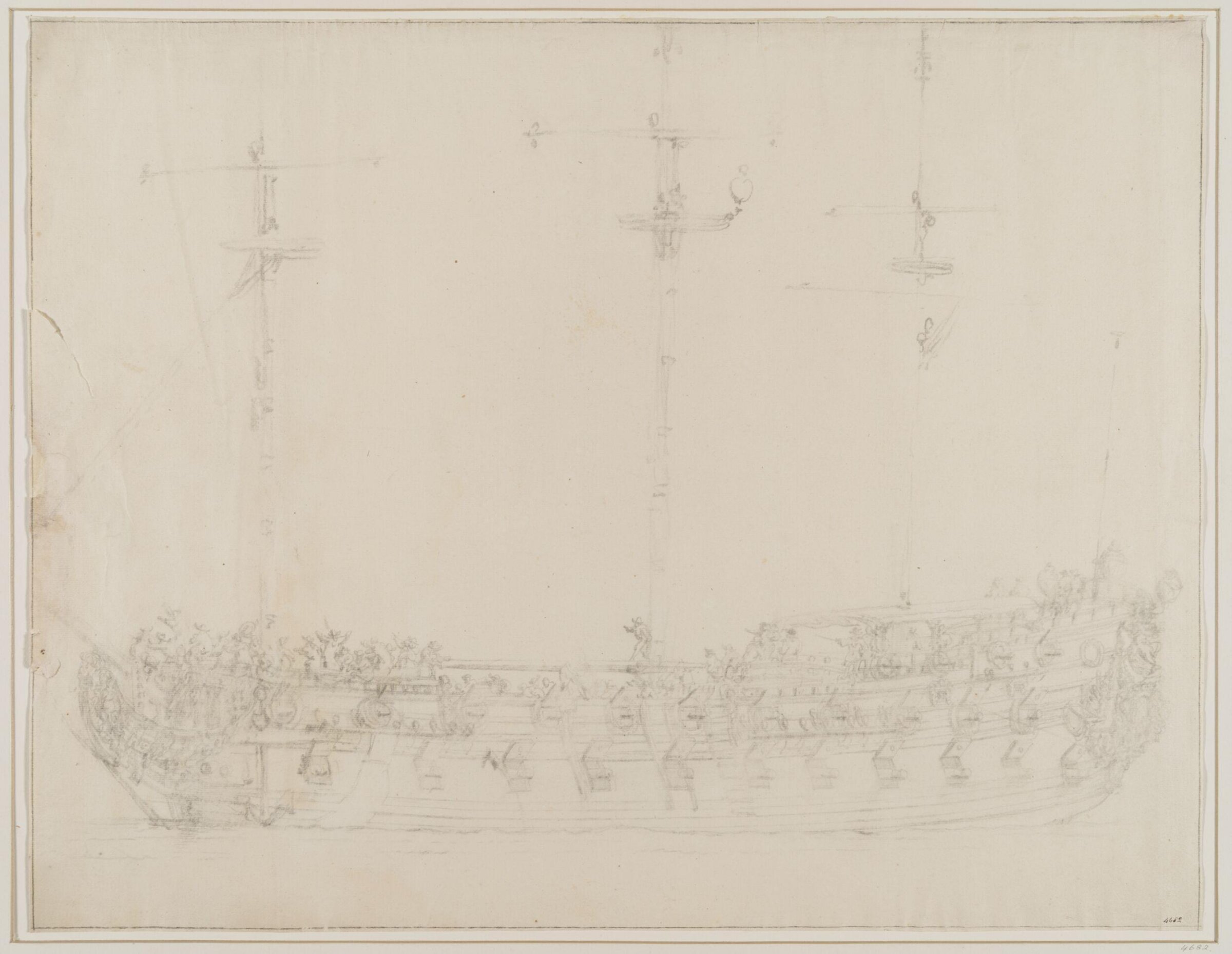 An English Two-Decker, probably the <i>Mordaunt</i>; Broadside View, Willem van de Velde the Elder, 17th century