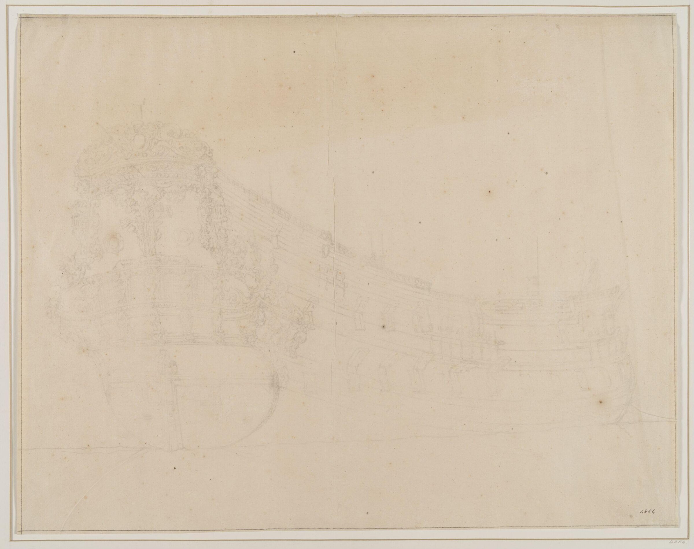 Hull of the Dutch Ship <i>Vlasblom</i> from Astern, Willem van de Velde the Elder, 17th century