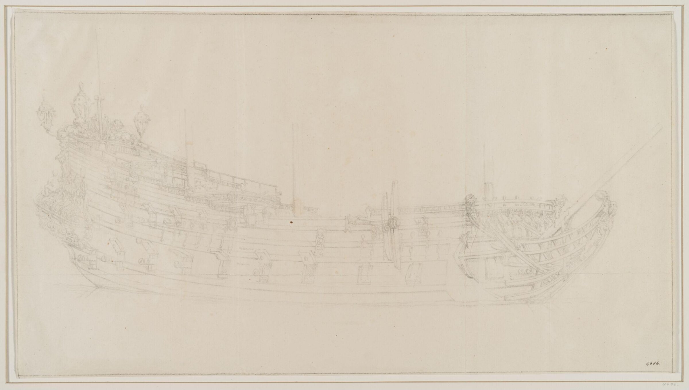 Hull of a Dutch Frigate; Broadside View, Willem van de Velde the Elder, 17th century