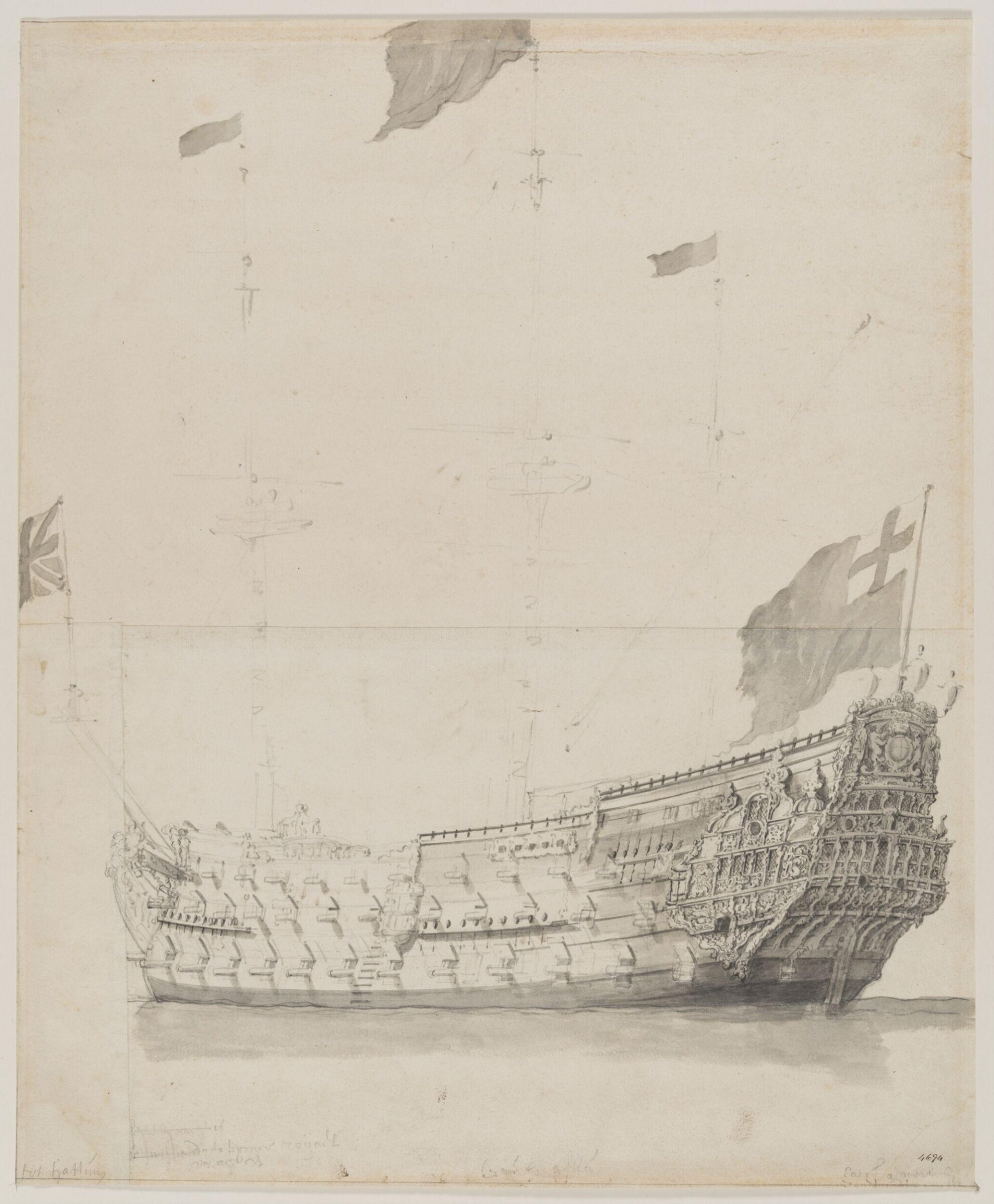 The <i>Royal Prince</i>; from the Port Quarter, Willem van de Velde the Elder, 17th century