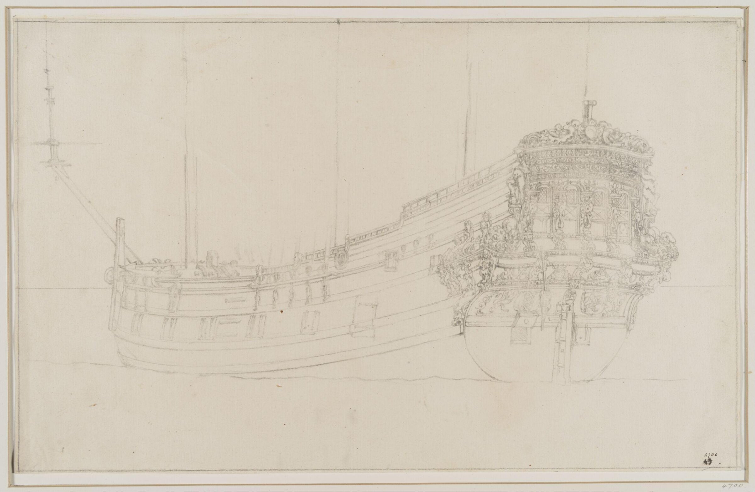 The Hull of a Dutch <i>Jacht</i>; From Astern, Willem van de Velde the Elder, 17th century