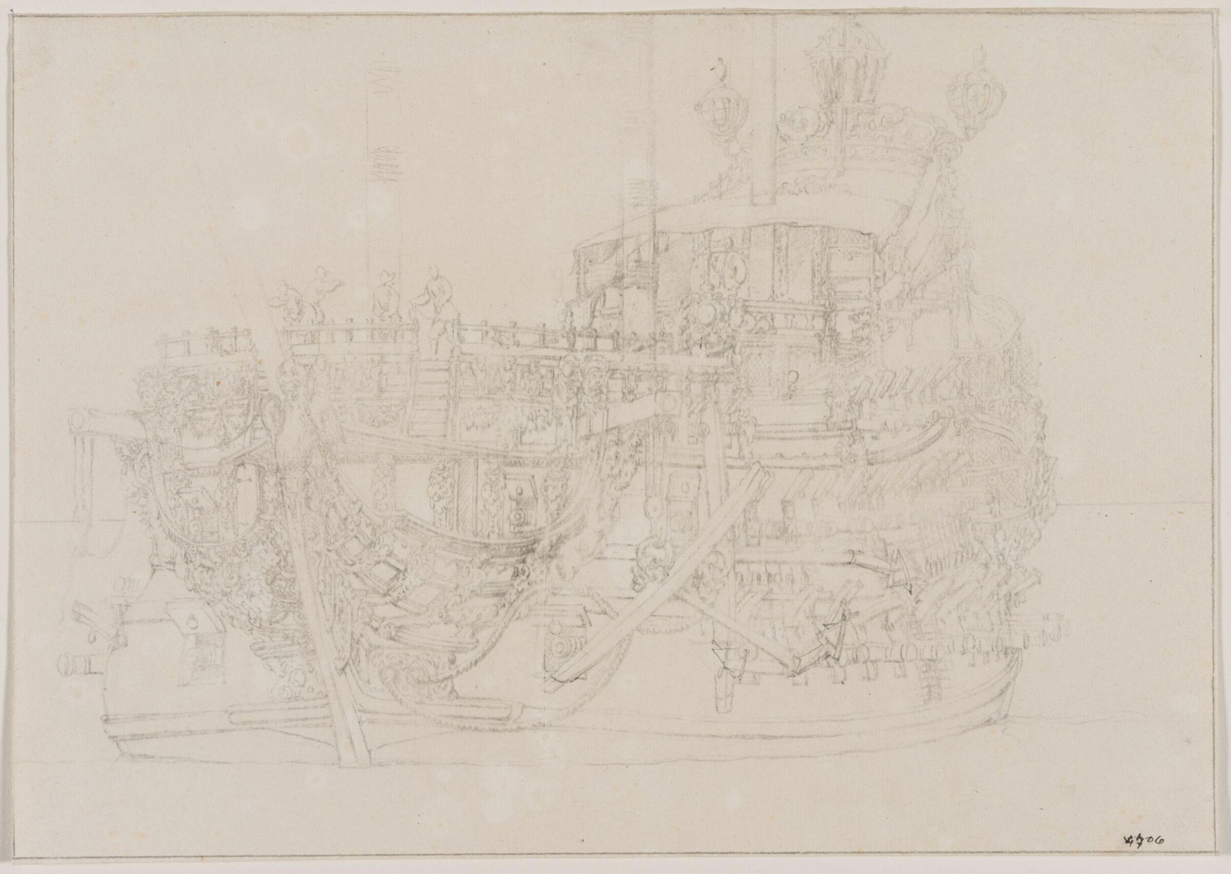 Bow View of a Two-Decker, Probably English, Willem van de Velde the Elder, 17th century
