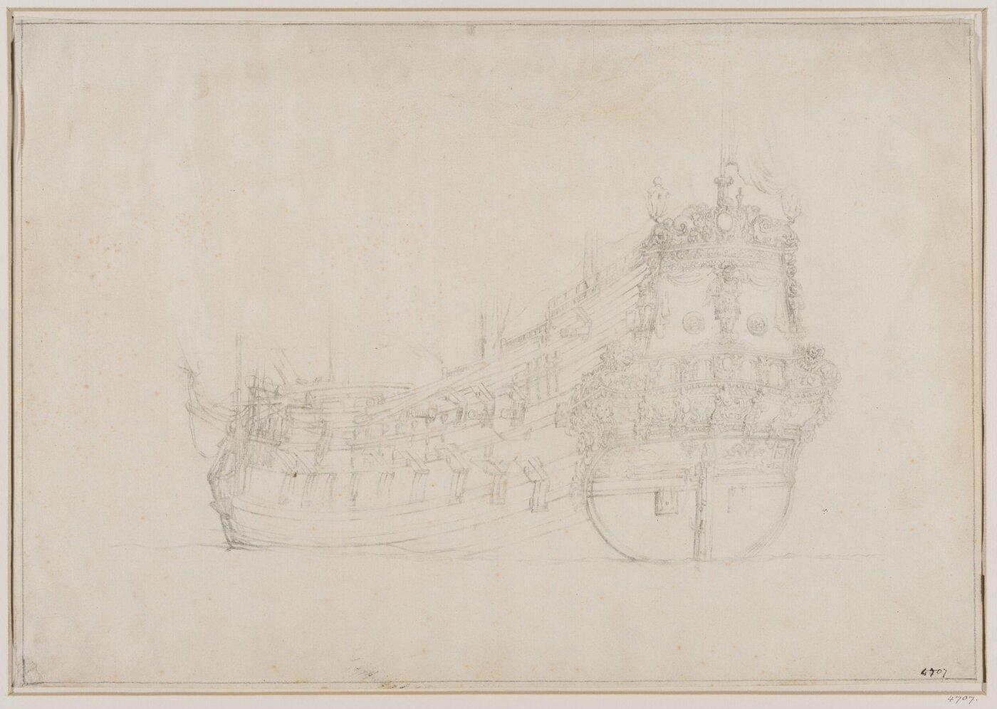 Willem van de Velde the elder, Hull of a Dutch Ship, possibly the David; from the Port Quarter