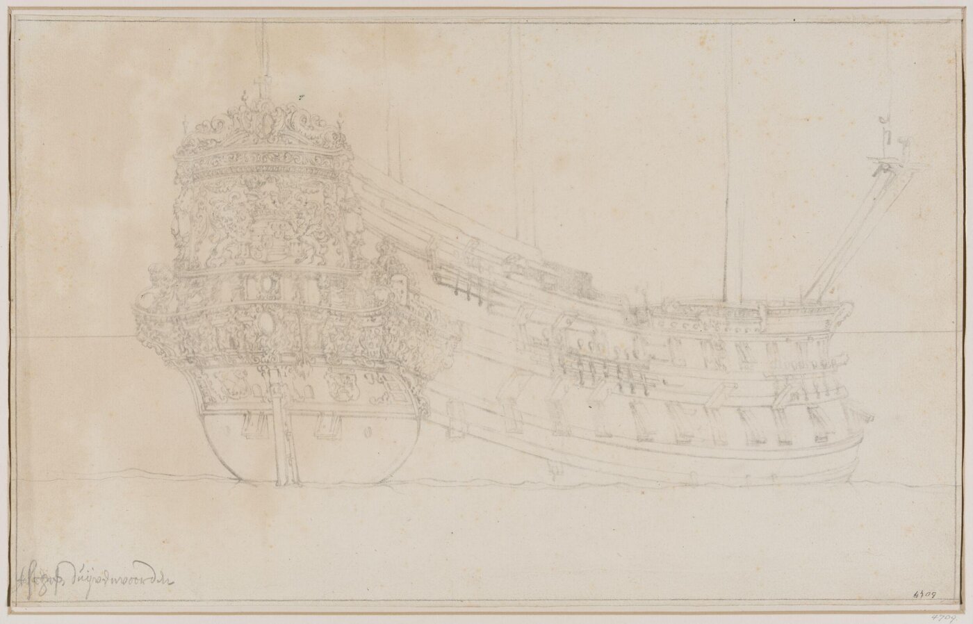 Willem van de Velde the elder, The Dutch Ship Duivenvoorde; from the Starboard Quarter