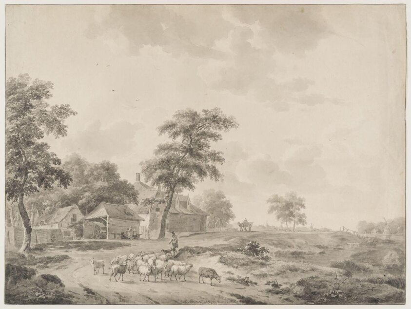 Farm Landscape with Shepherd and his Flock (1763-1814) by Abraham Adrianus Vermeulen