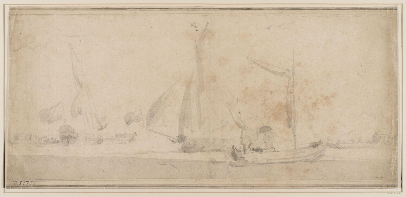 willem van de velde the elder, A galliot with English yachts and barges