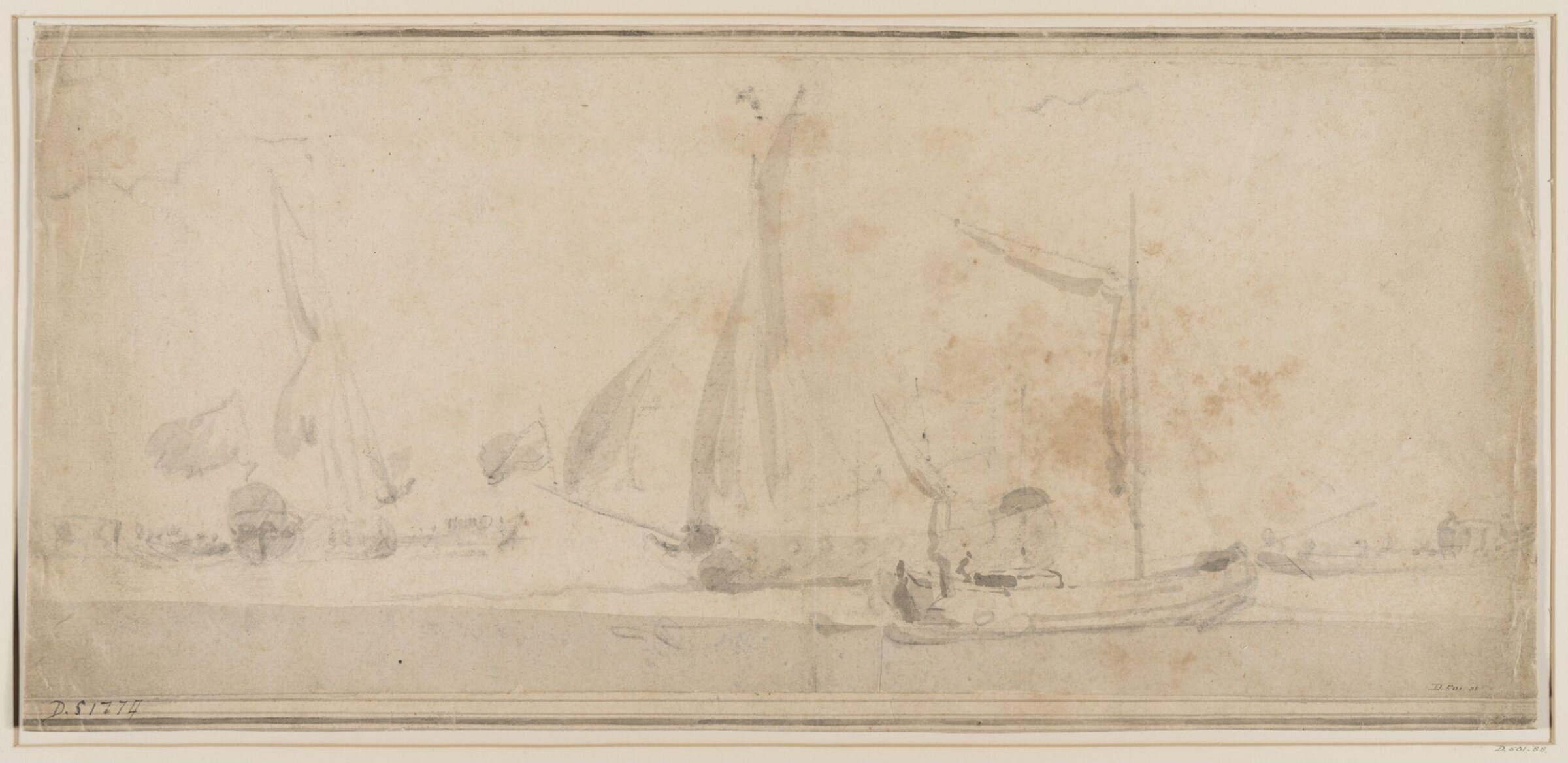A galliot with English yachts and barges, willem van de velde the elder, 17th century
