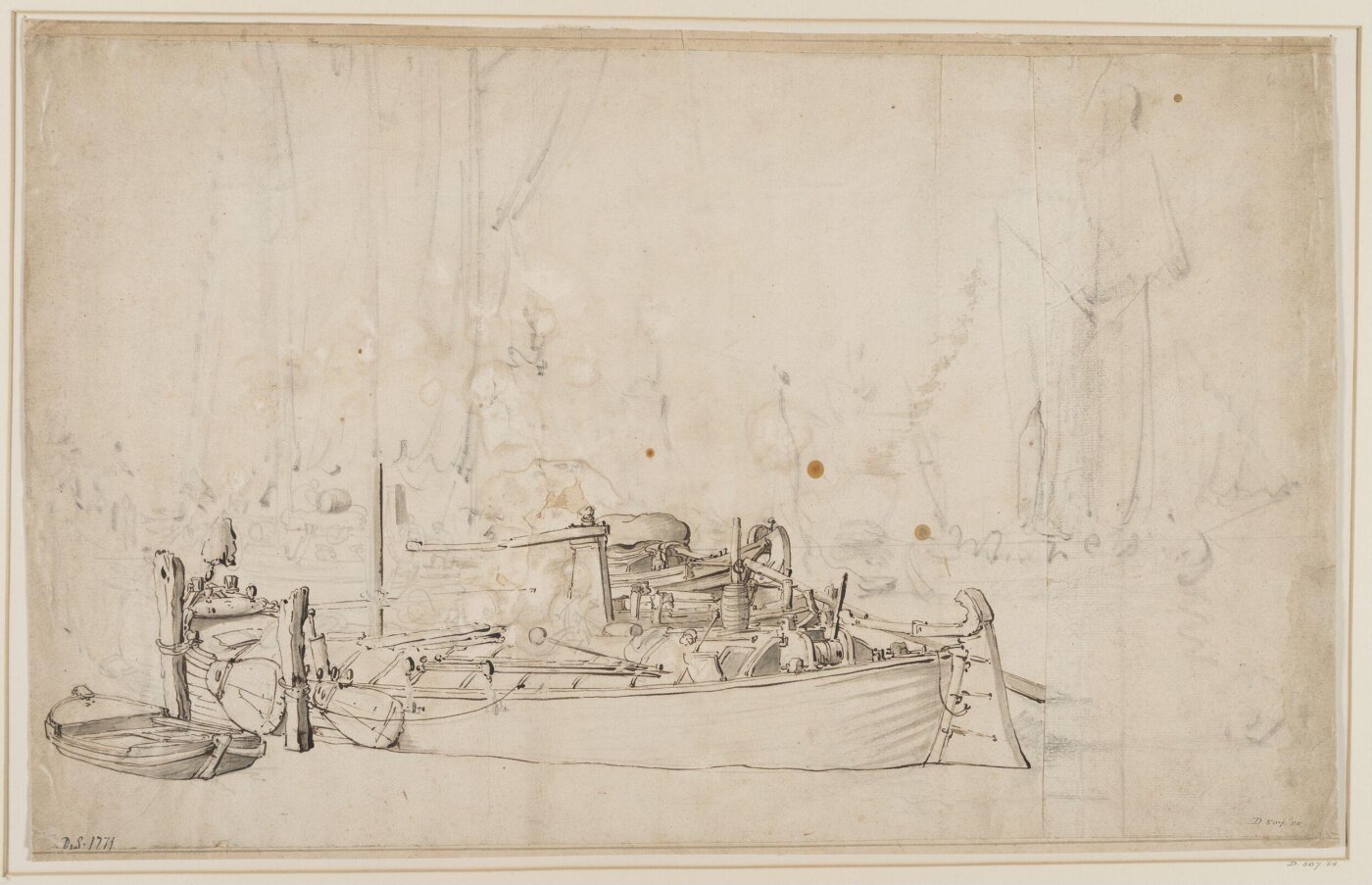 willem van de velde the elder, Dutch barges and other shipping, moored