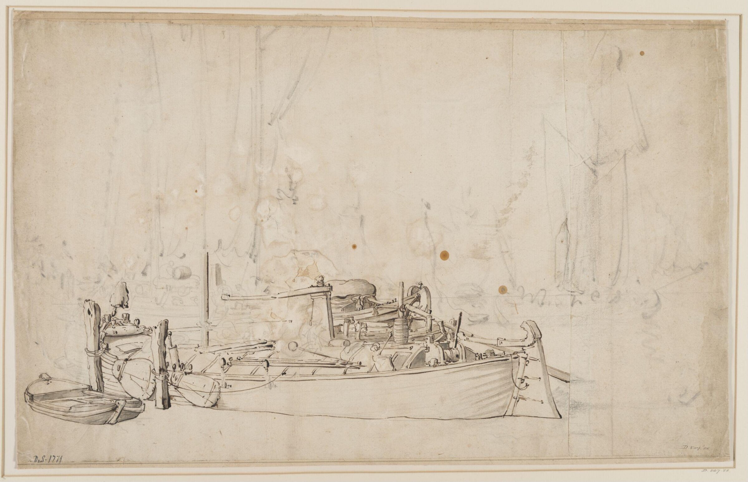 Dutch barges and other shipping, moored, willem van de velde the elder, 17th century