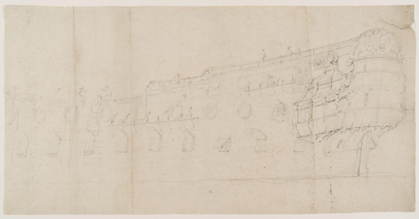 willem van de velde the elder, Hull of an English ship; broadside view