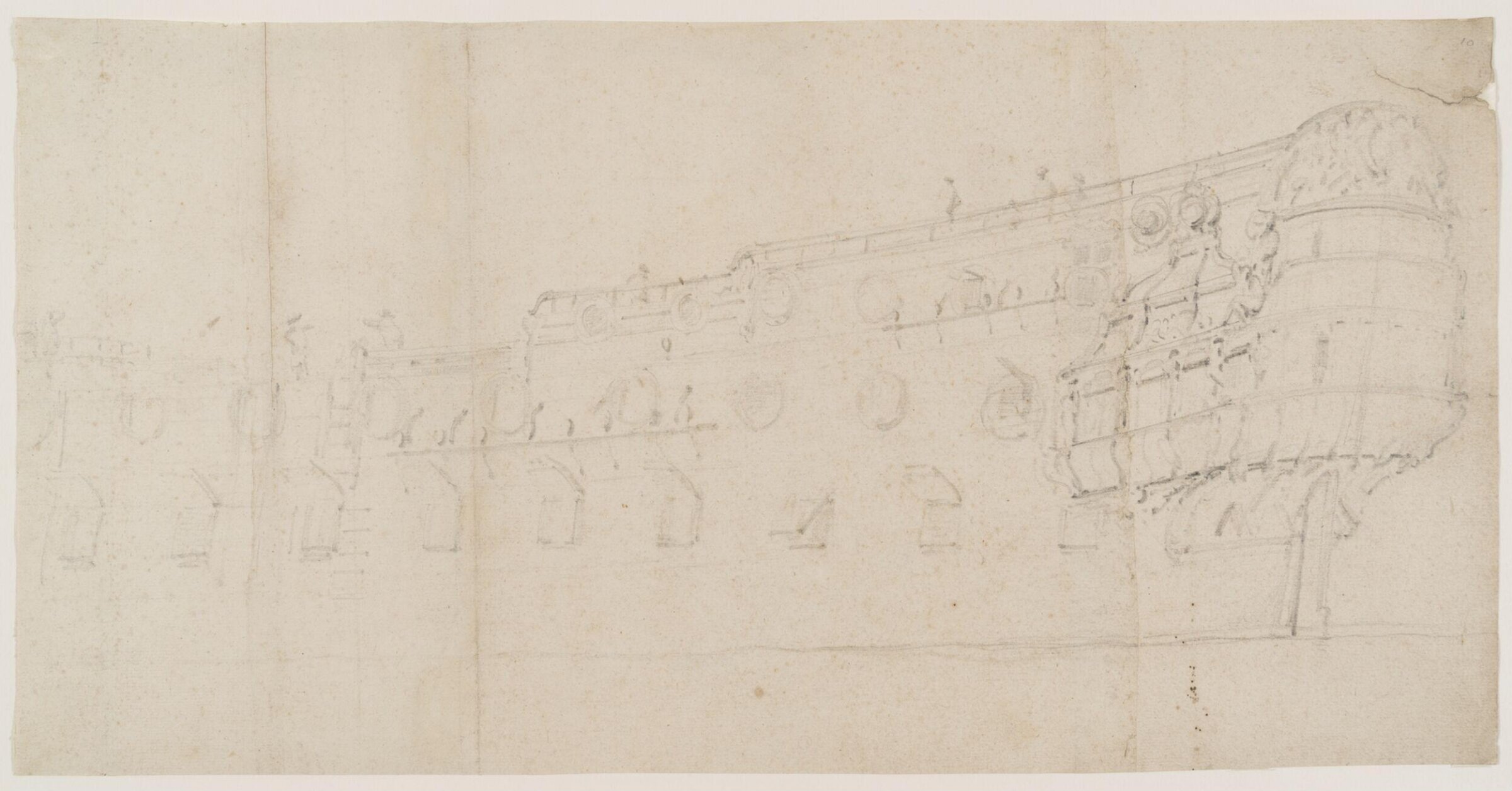 Hull of an English ship; broadside view, willem van de velde the elder, c. 1685