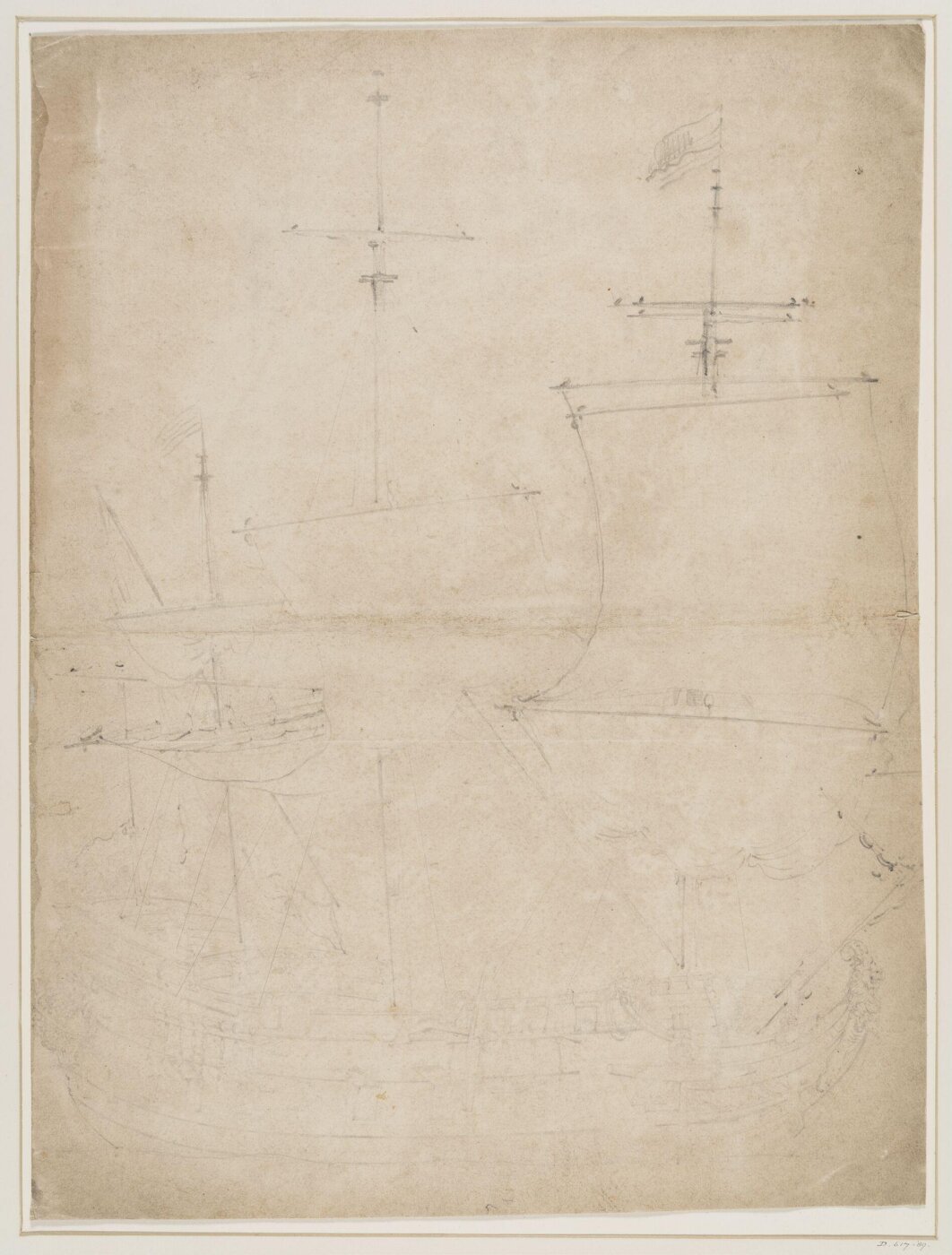 willem van de velde the elder, A Dutch ship; broadside view