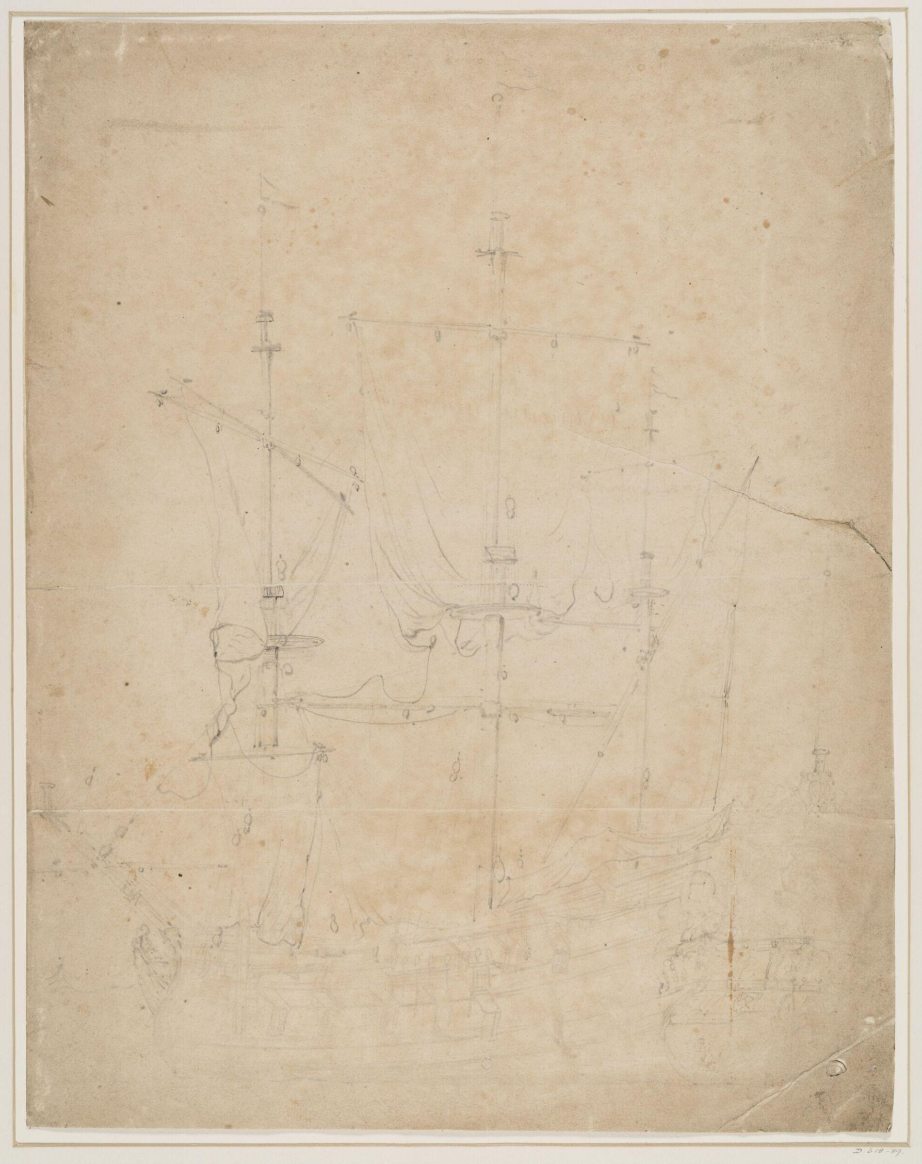 Stern view, from the port side, of a Dutch ship at anchor, possibly the Gelderland, Willem van de Velde the elder, 17th century