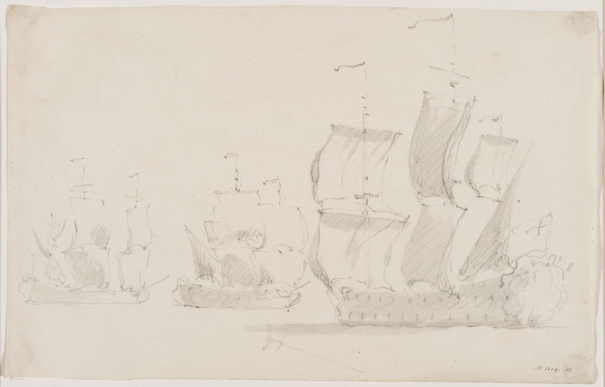 An English ship before the wind, with two others in the distance, willem van de velde, 17th century