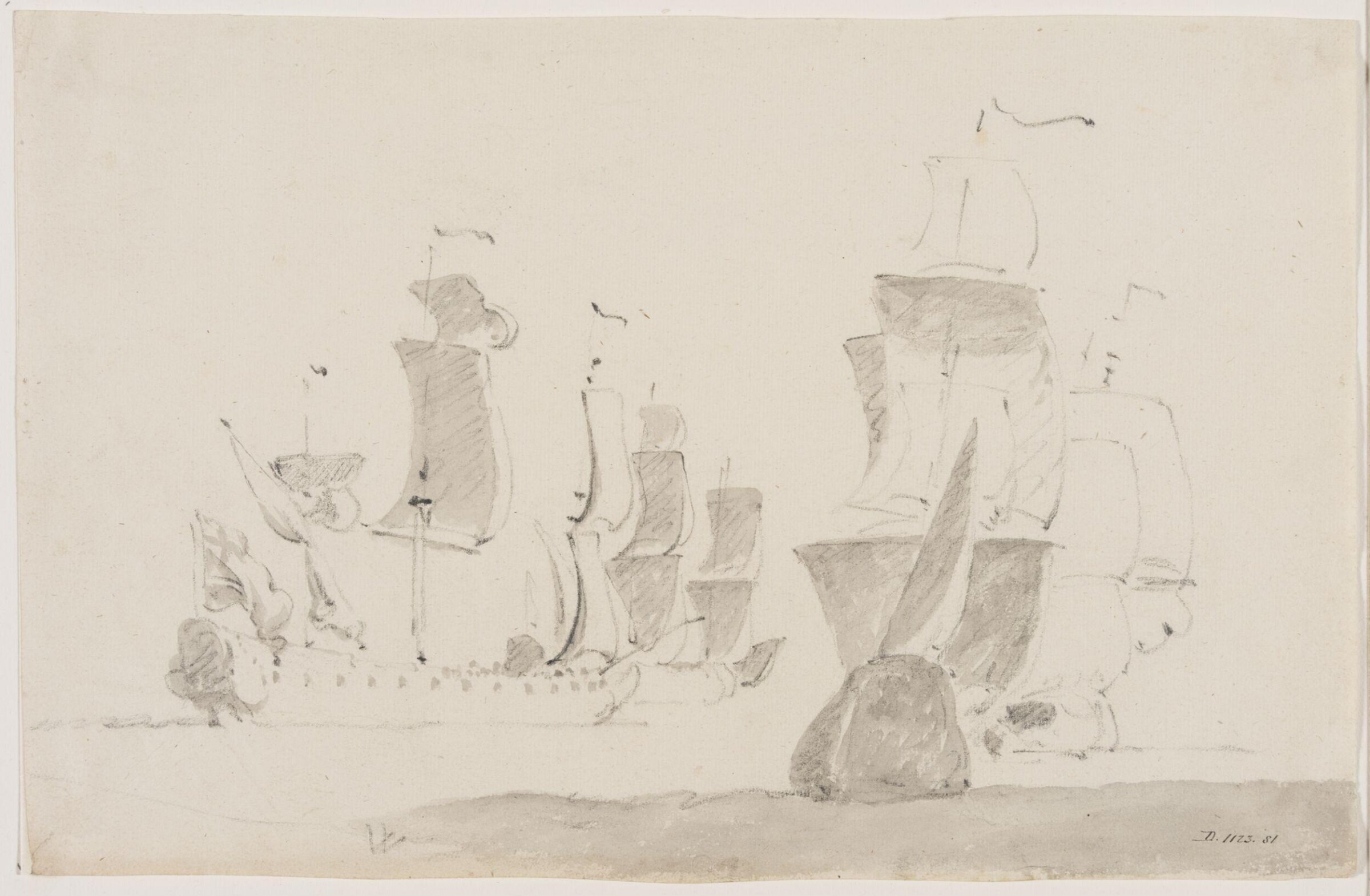 Four English ships before the wind, Willem van de velde, 17th century