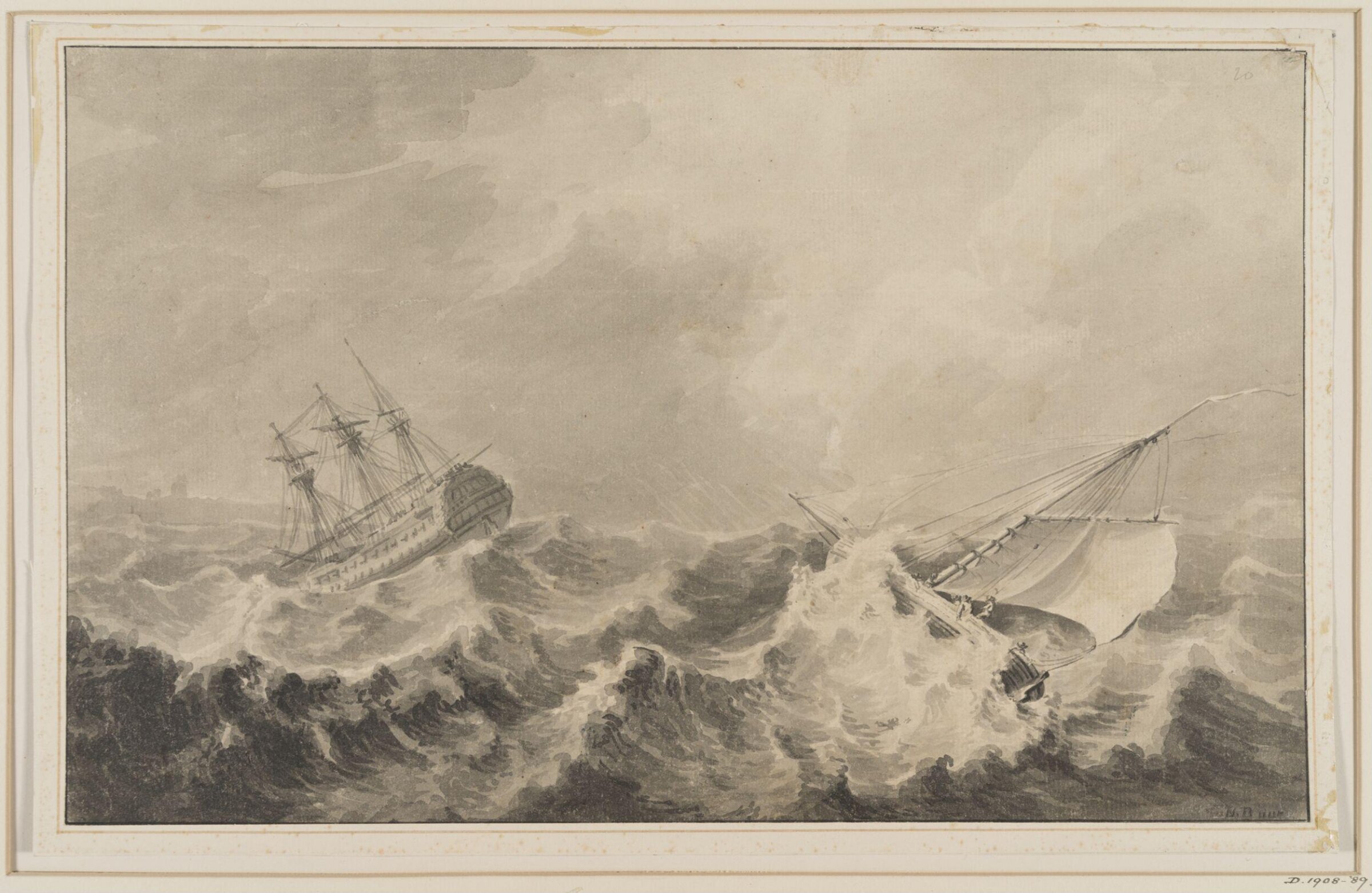 Ships Riding Out a Storm, Nicolaas Baur, Late 18th century - early 19th century