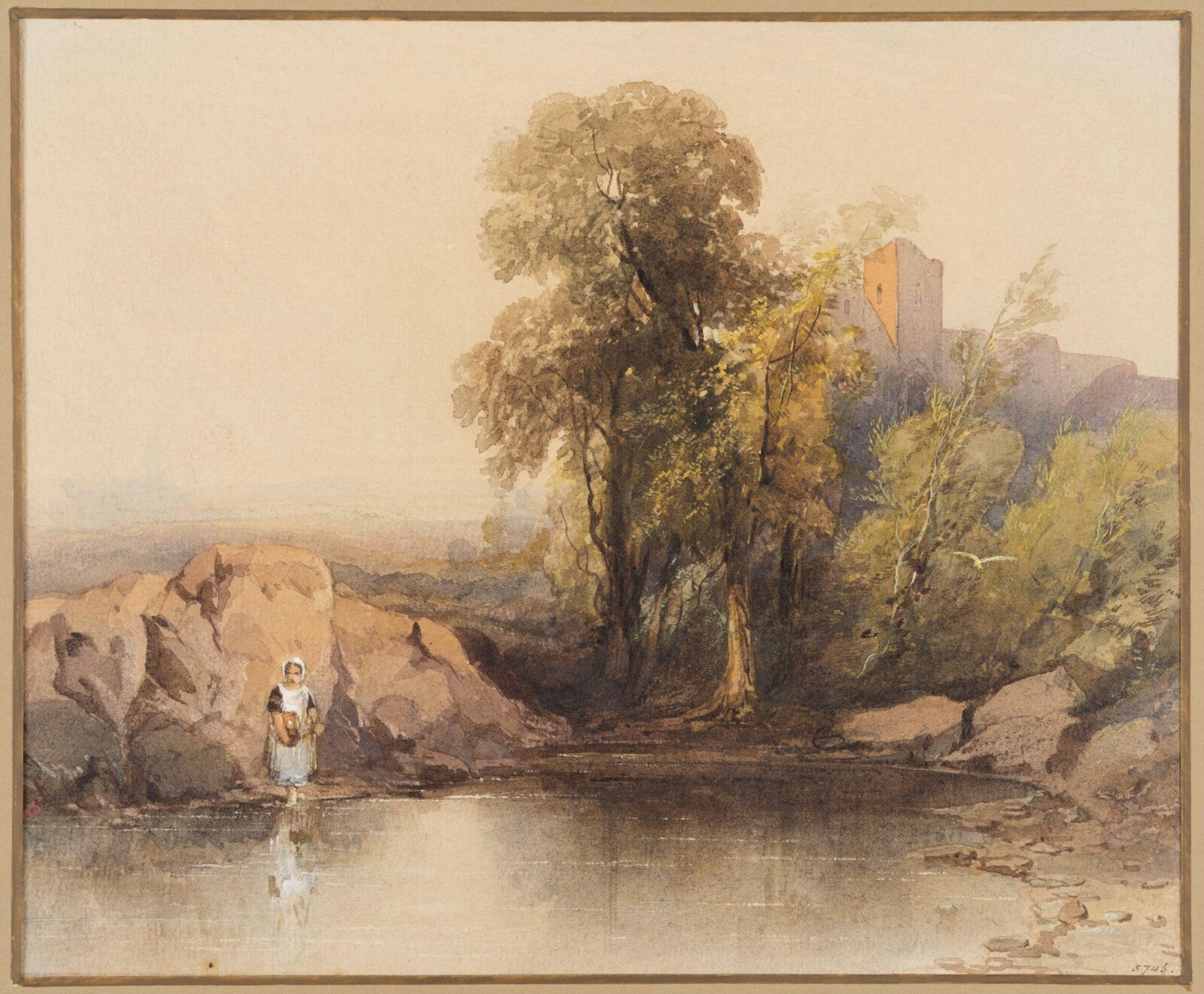 Pond and trees sunset, Sophy Warren, 19th century