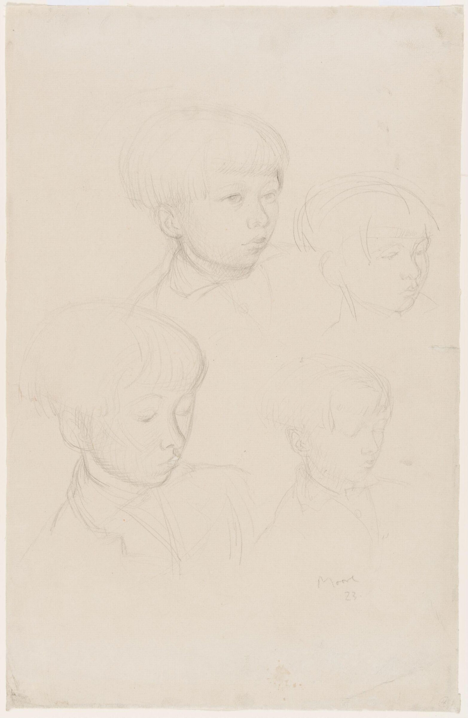 Studies (four on one sheet) for the head of a boy, Henry Spencer Moore, 1923