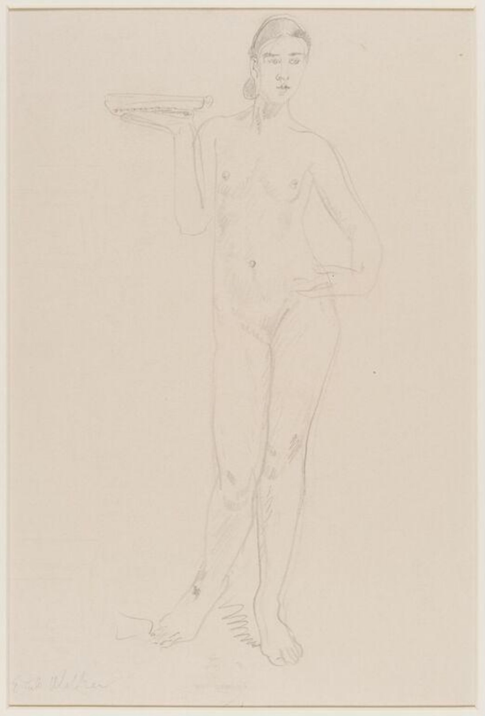 Life Study of female nude holding a dish, Ethel Walker, ca. 1928