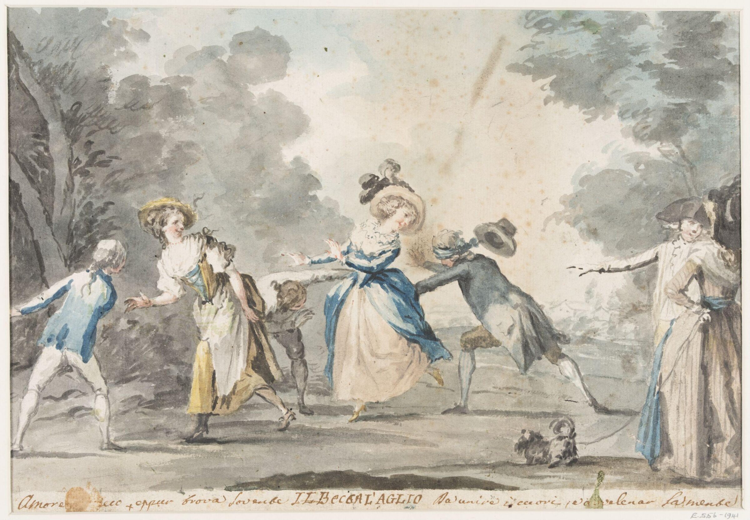 Group of youths and girls playing Blind Man's Buff, Giuseppe Piattoli, c.1780s