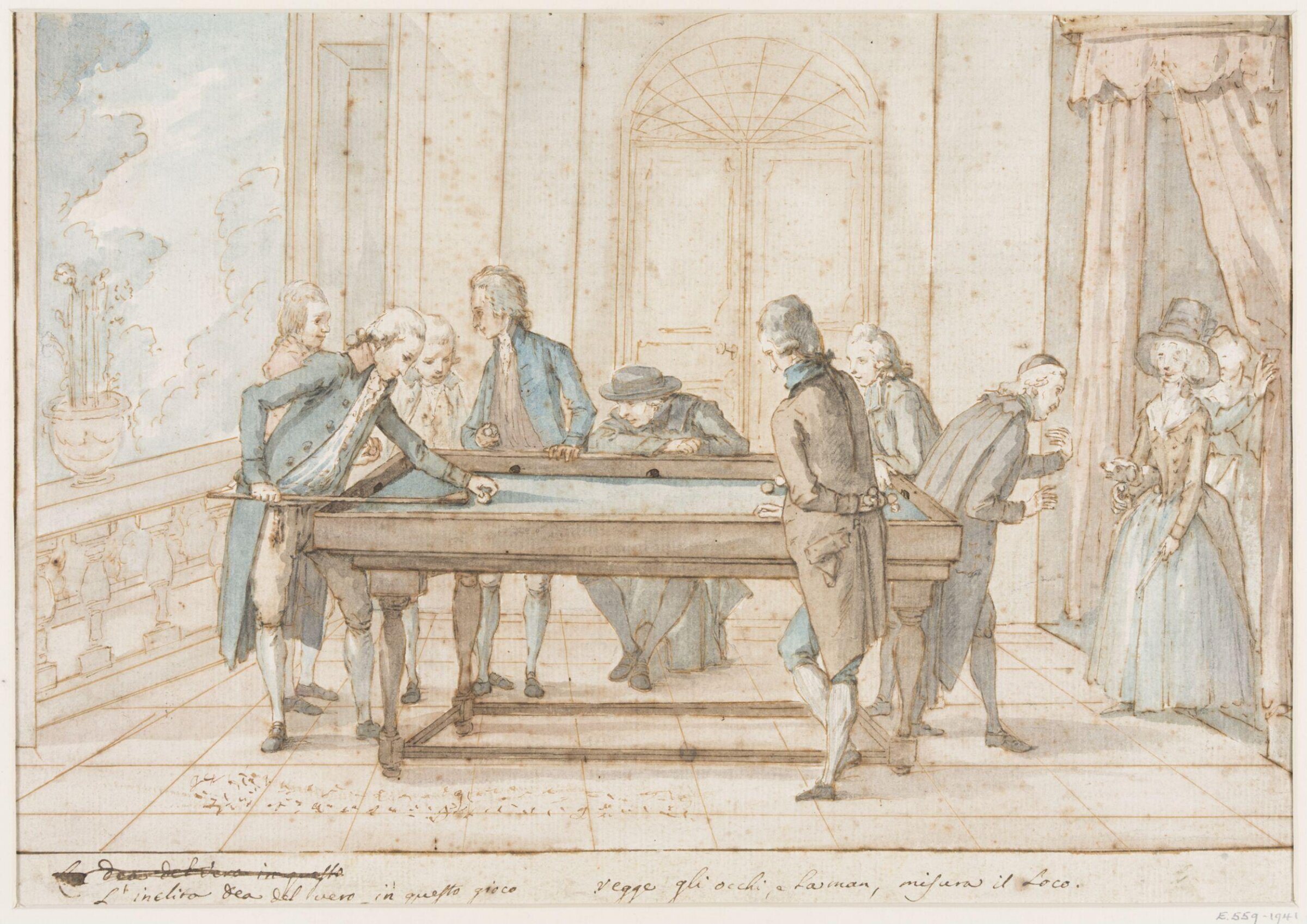 Group of gentlemen playing Billiards, Giuseppe Piattoli, c.1780s