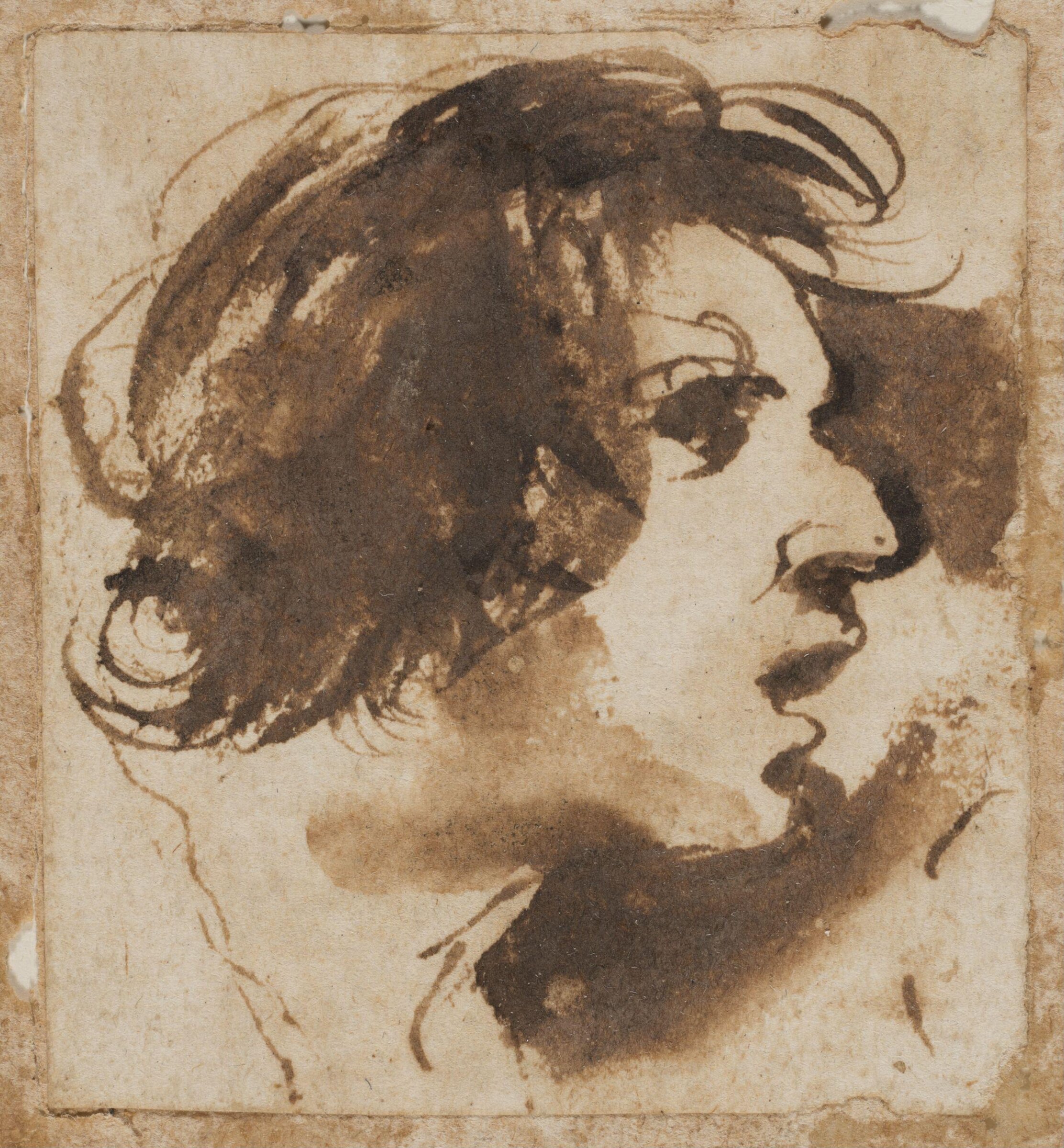 Head of a man in profile, with open mouth, school of Guercino, 17th century