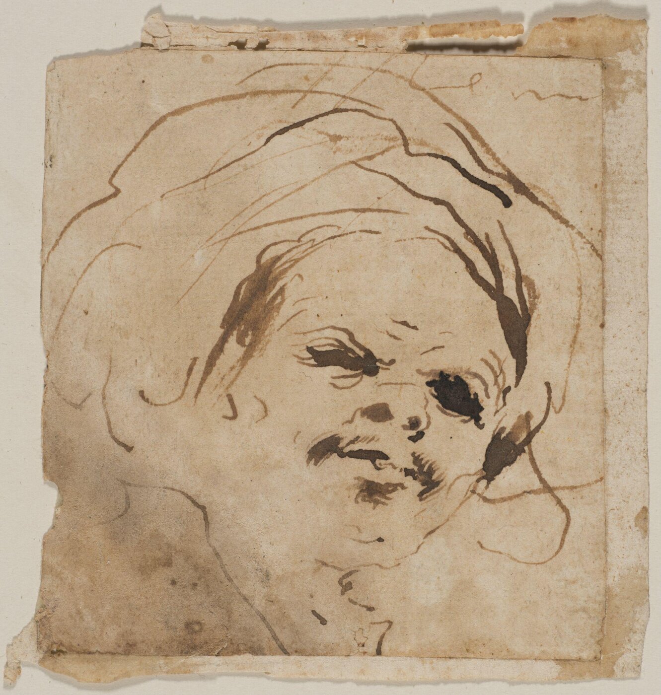 Guercino, Head, full face, of a woman in a turban