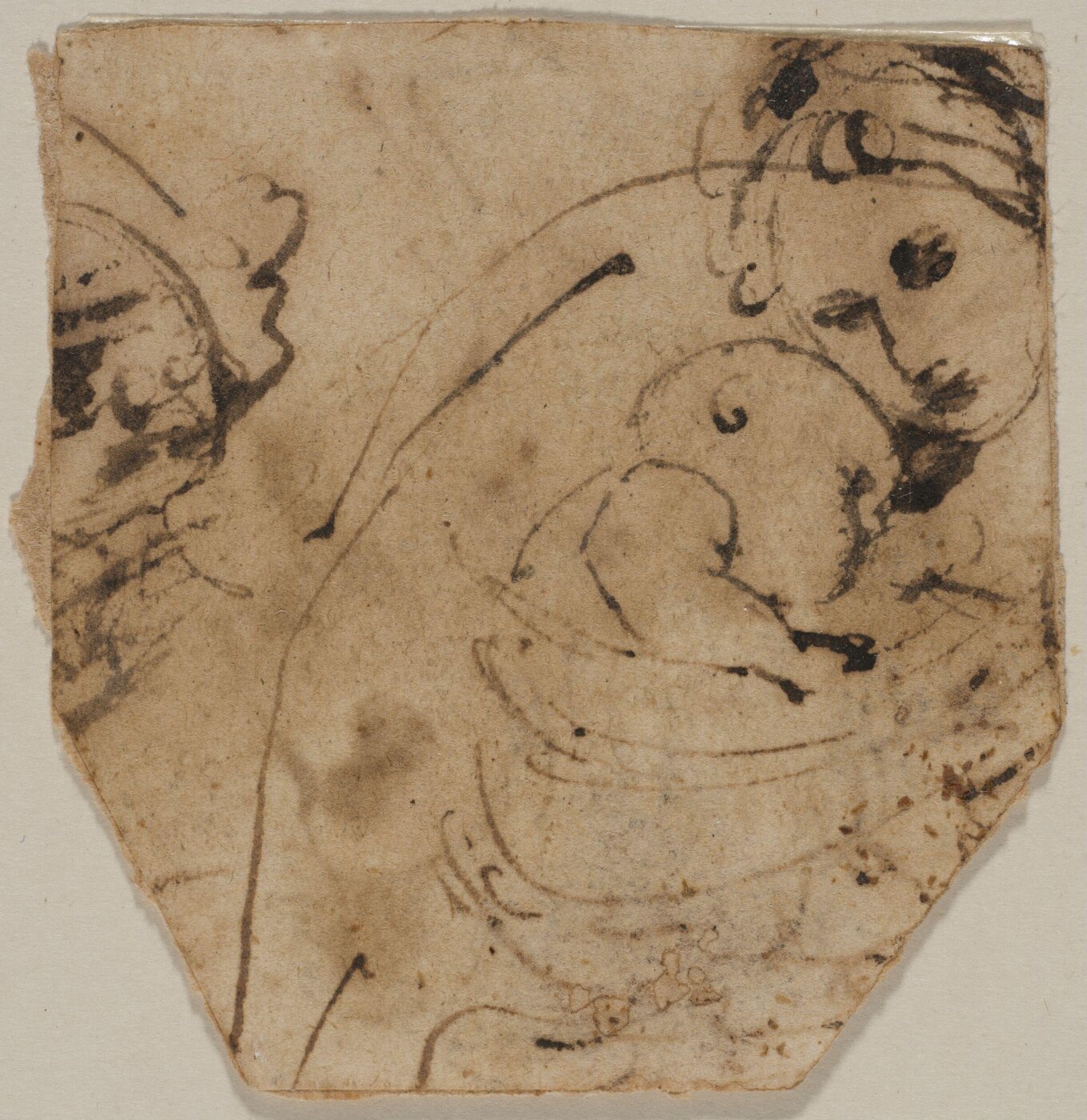 Guercino, Head and Shoulders of a Young Woman Holding a Baby