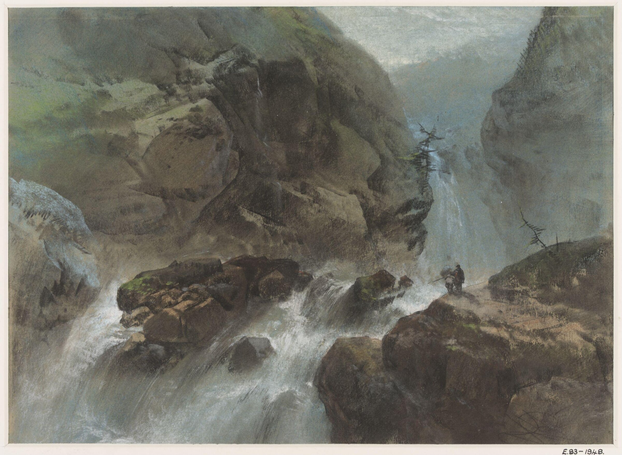 A Scottish waterfall, Henry Bright, 1855