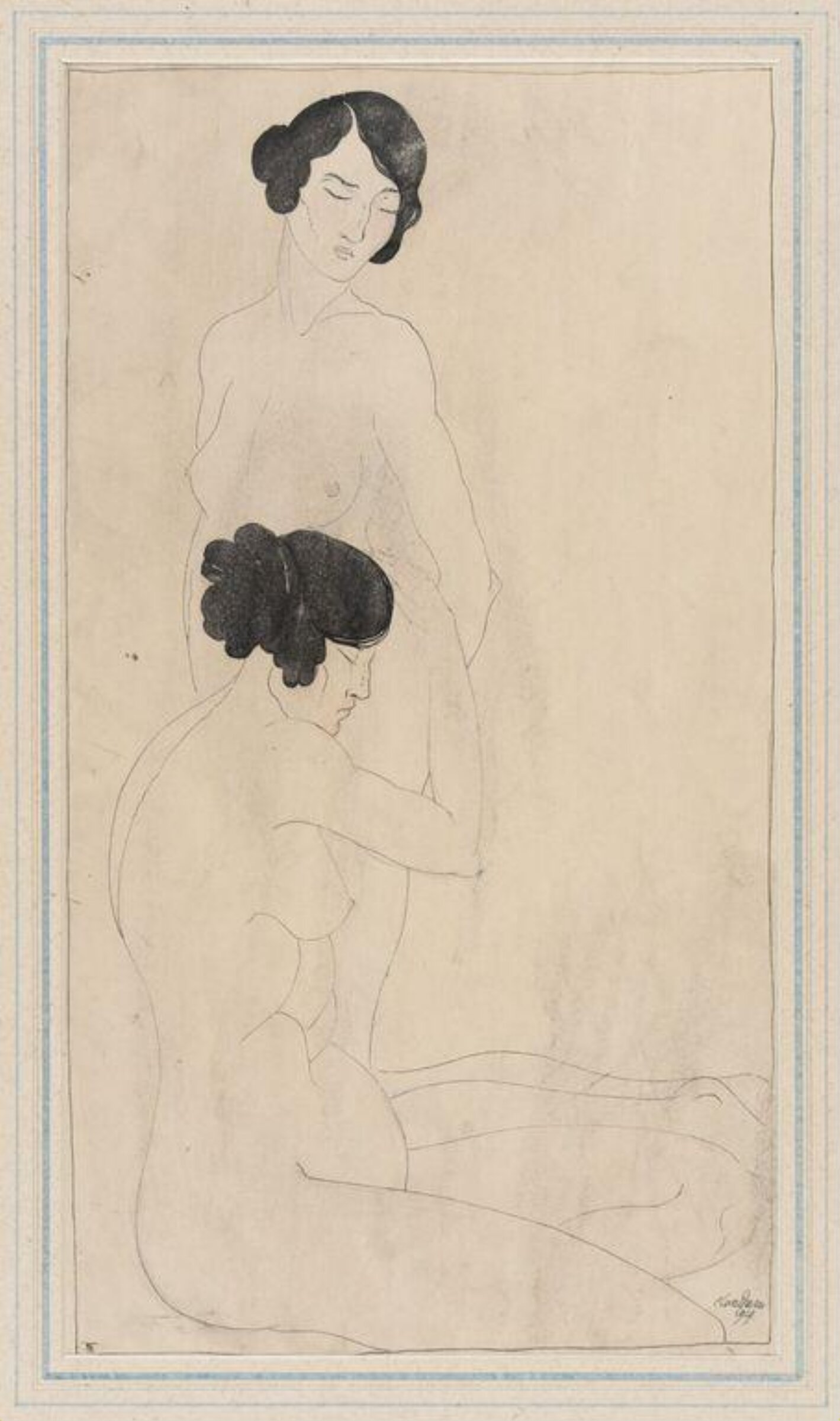 Drawing of two nude women, Claud Lovat Fraser, 1919