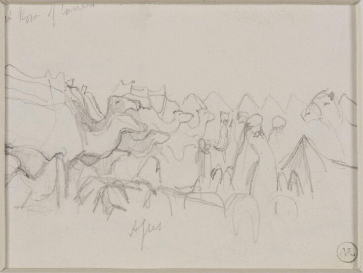 Sketches of camels and a Bedouin encampment top image