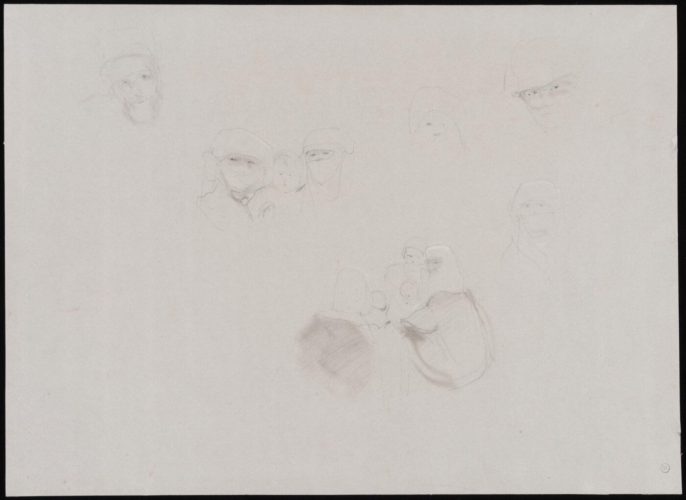 John Frederick Lewis, Rough sketches of veiled women, children, and a man.