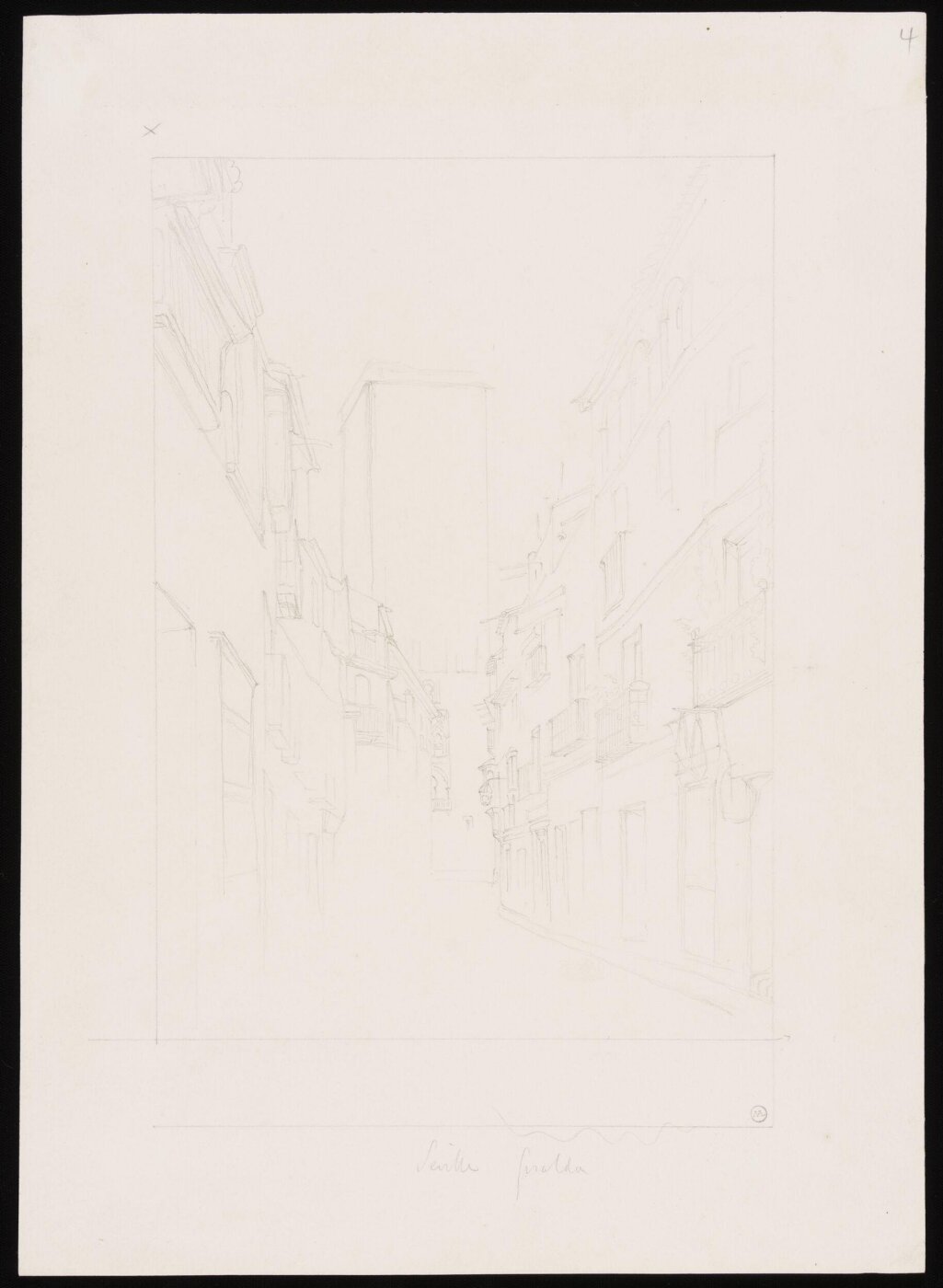 John Frederick Lewis, Perspective sketch of houses in Seville, looking towards the Giralda