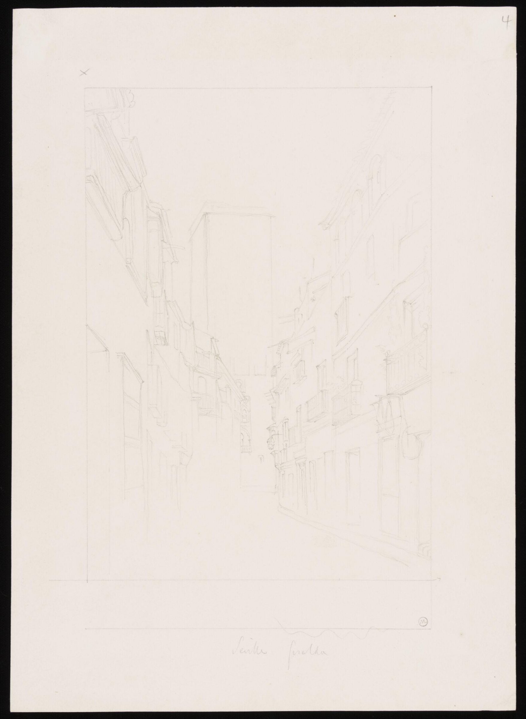 Perspective sketch of houses in Seville, looking towards the Giralda, John Frederick Lewis, 1832-1833
